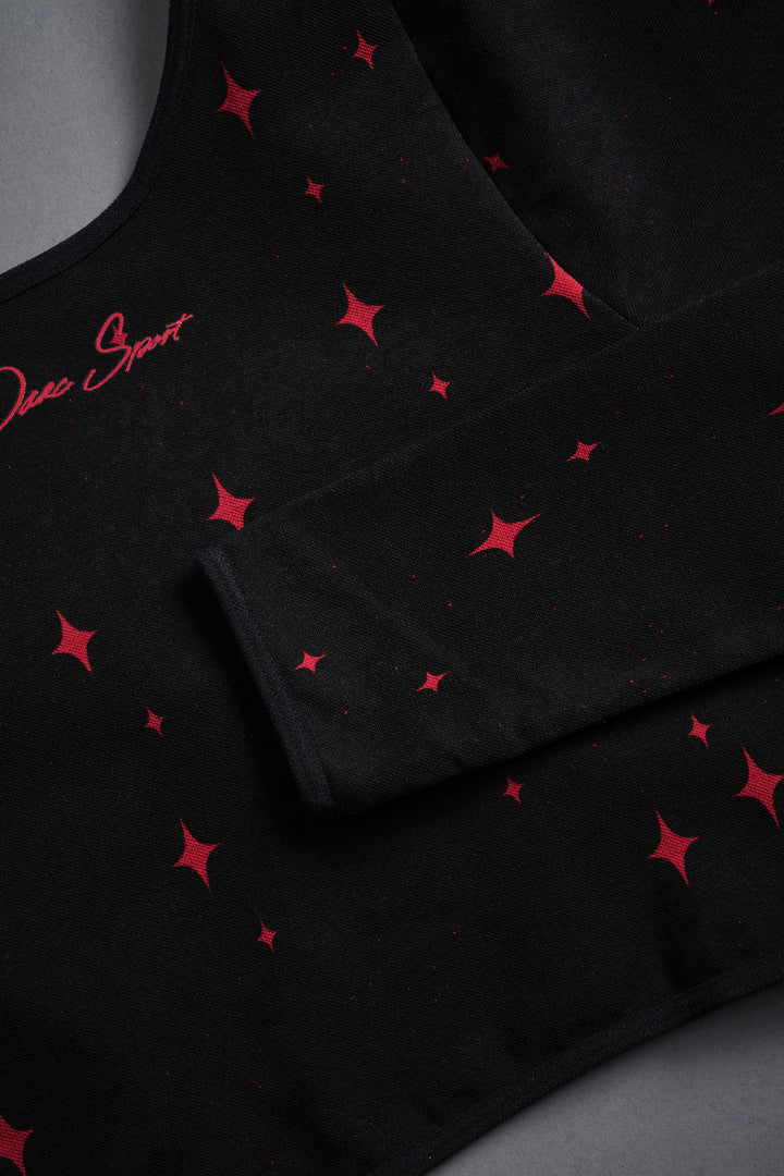 Darc Script "Everson Seamless" Chloe L/S Top in Black/Red Starry Night