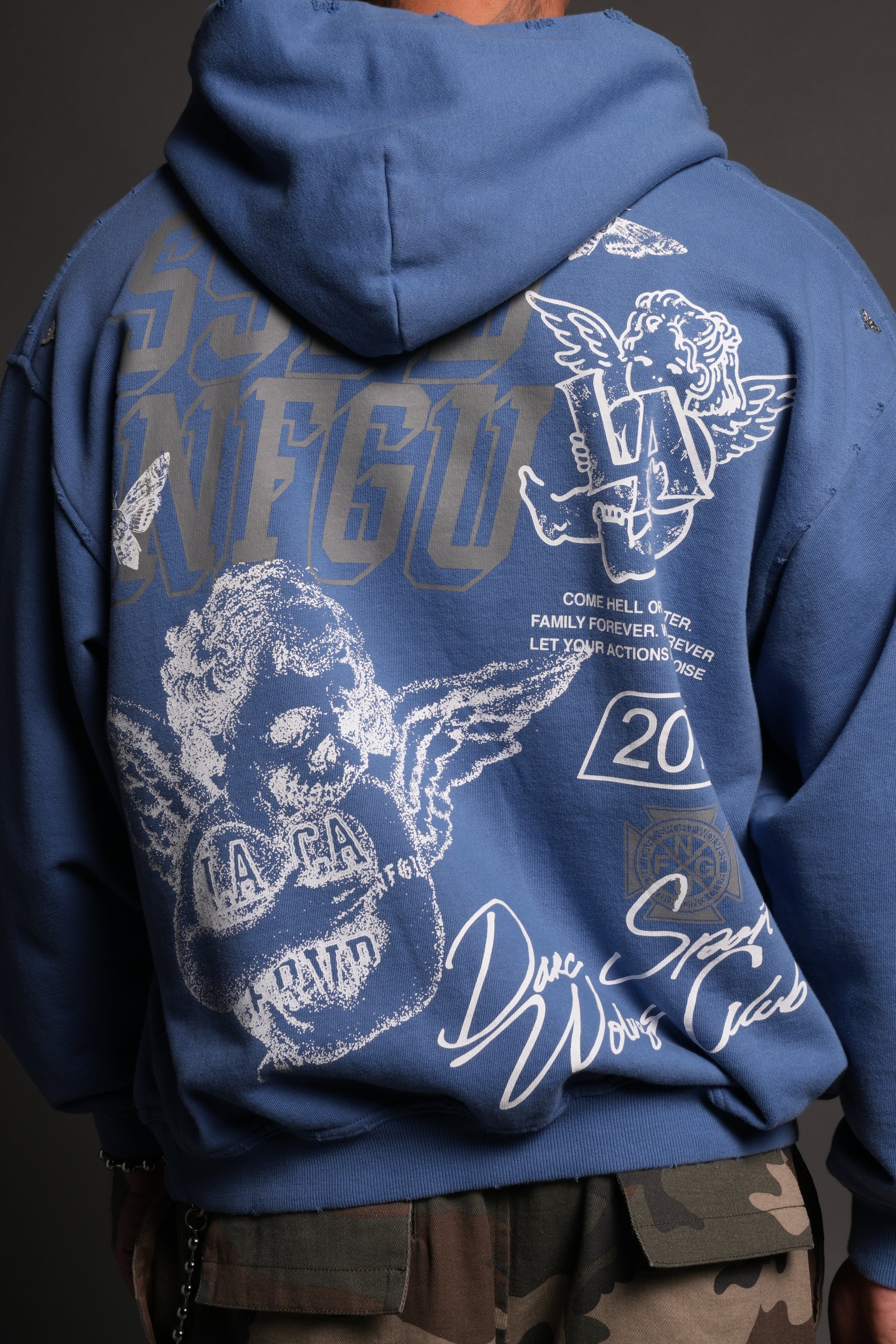 La Ca Frvr Grunge Moatis Zip Hoodie in La Blue