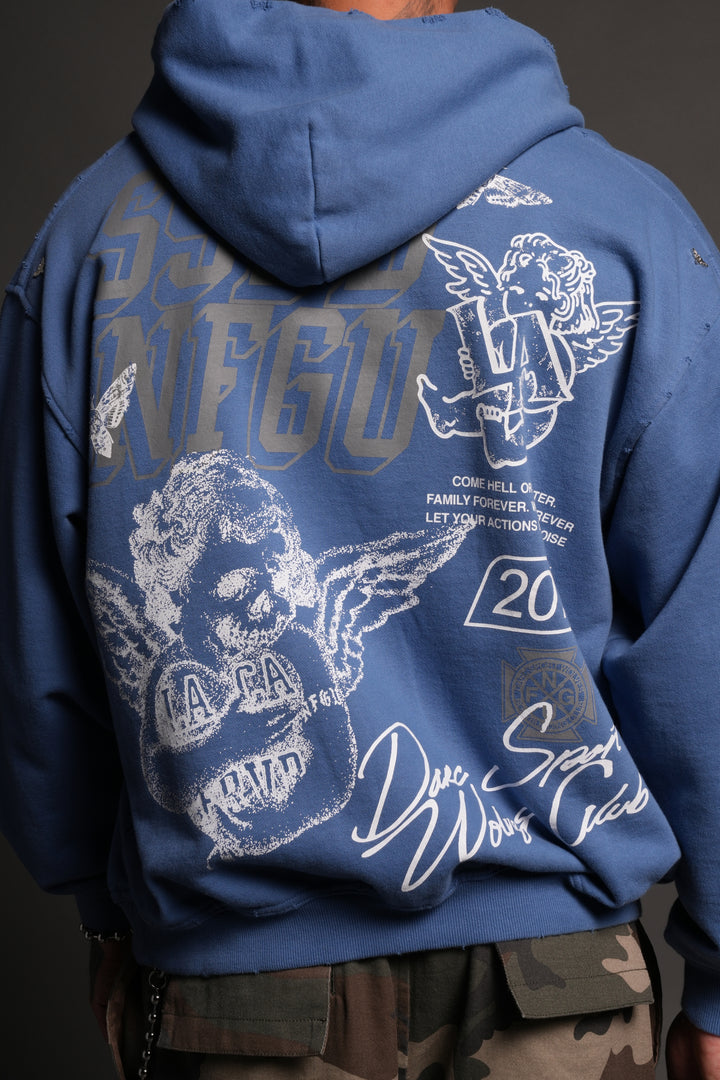 La Ca Frvr Grunge Moatis Zip Hoodie in La Blue