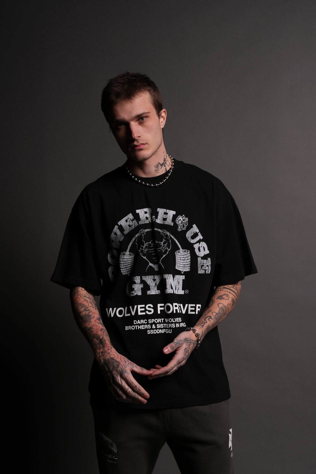 Powerhouse Of The Wolves V2"Premium" Oversized Tee in Black/White