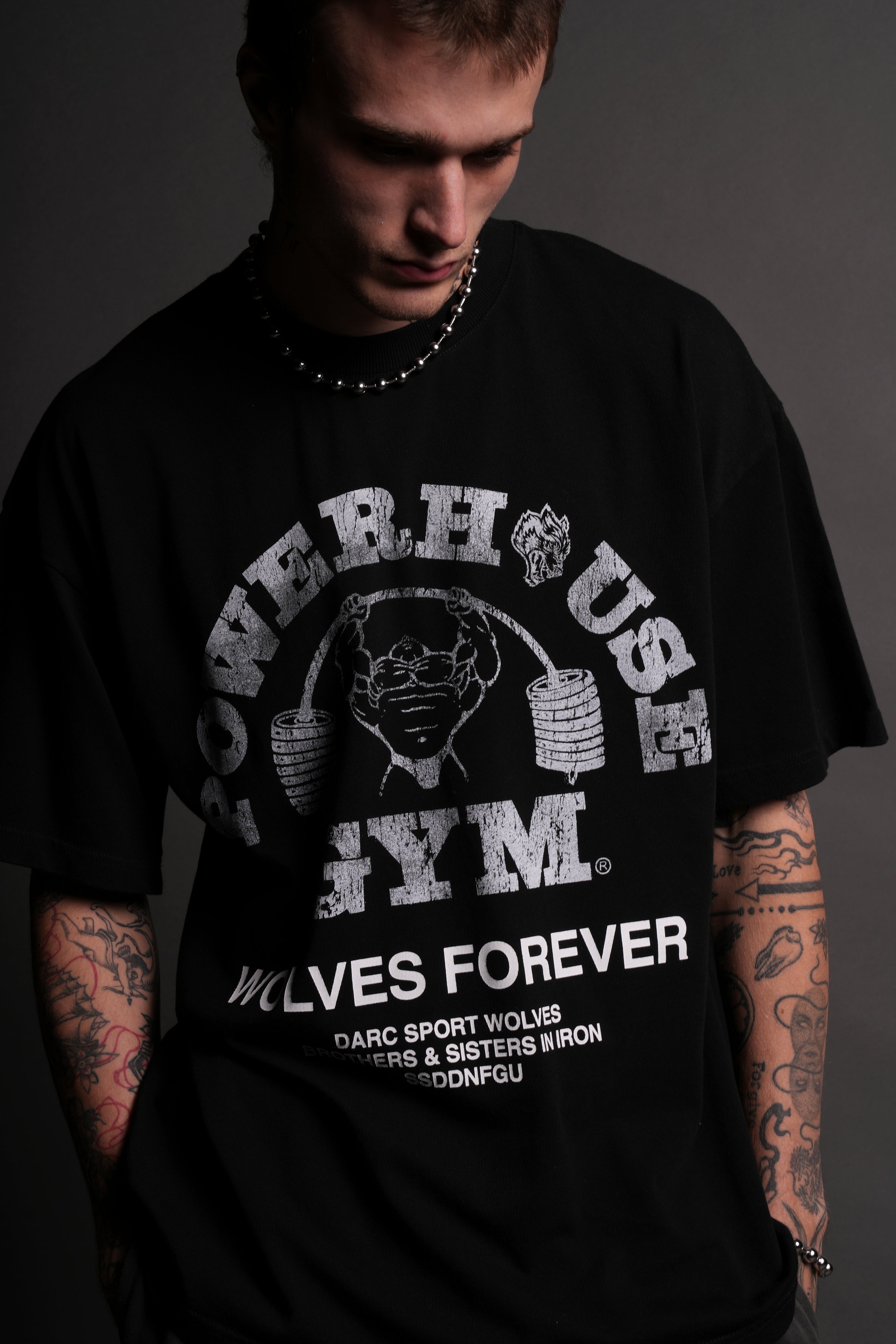 Powerhouse Of The Wolves V2"Premium" Oversized Tee in Black/White