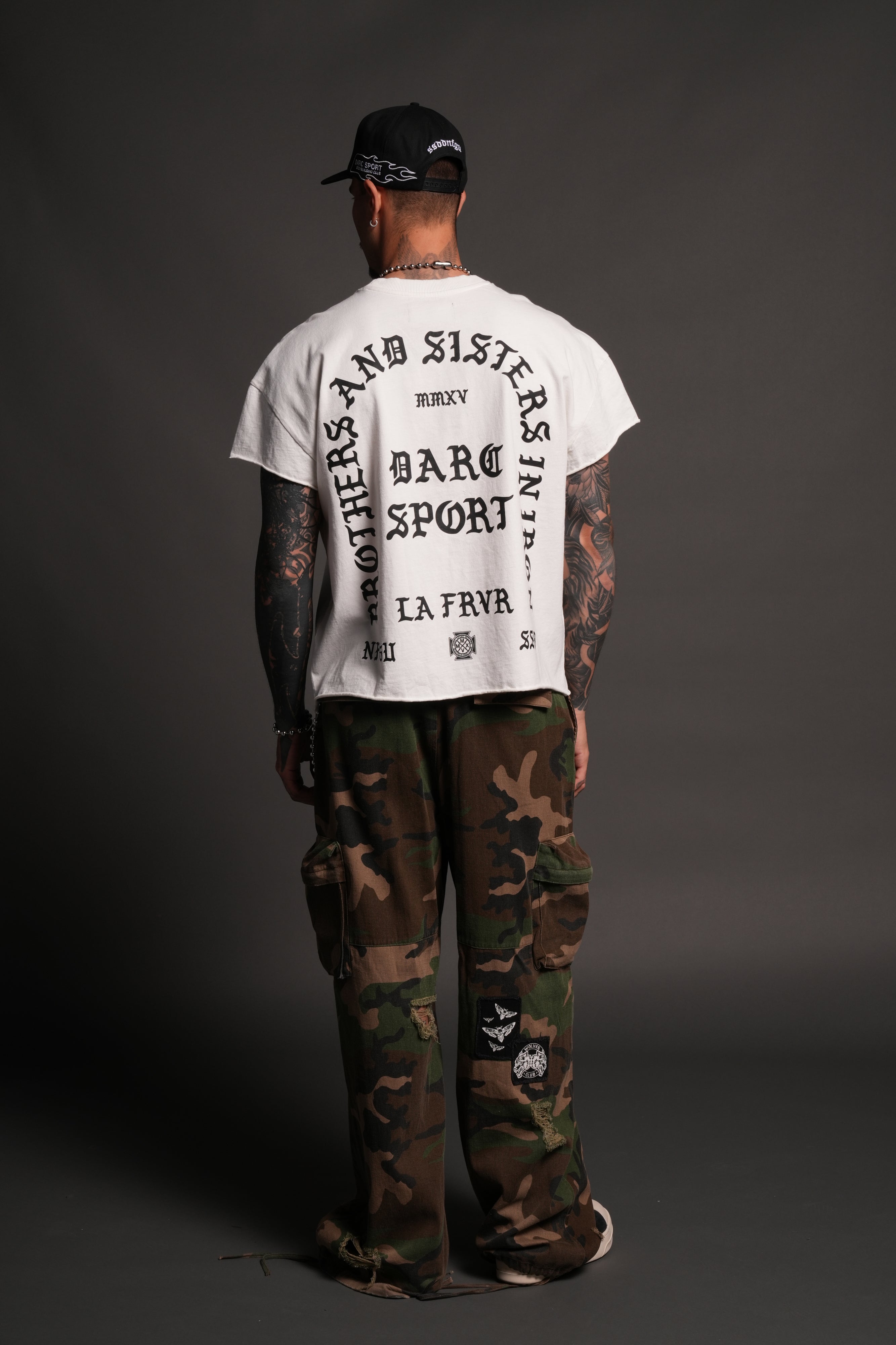 La Cherub Grunge Mid Length Raw Hem Cap Sleeve Tee in Cream