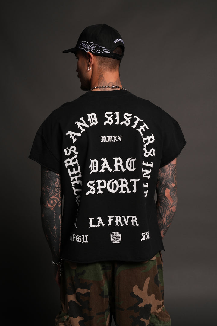 La Cherub Grunge Mid Length Raw Hem Cap Sleeve Tee in Black