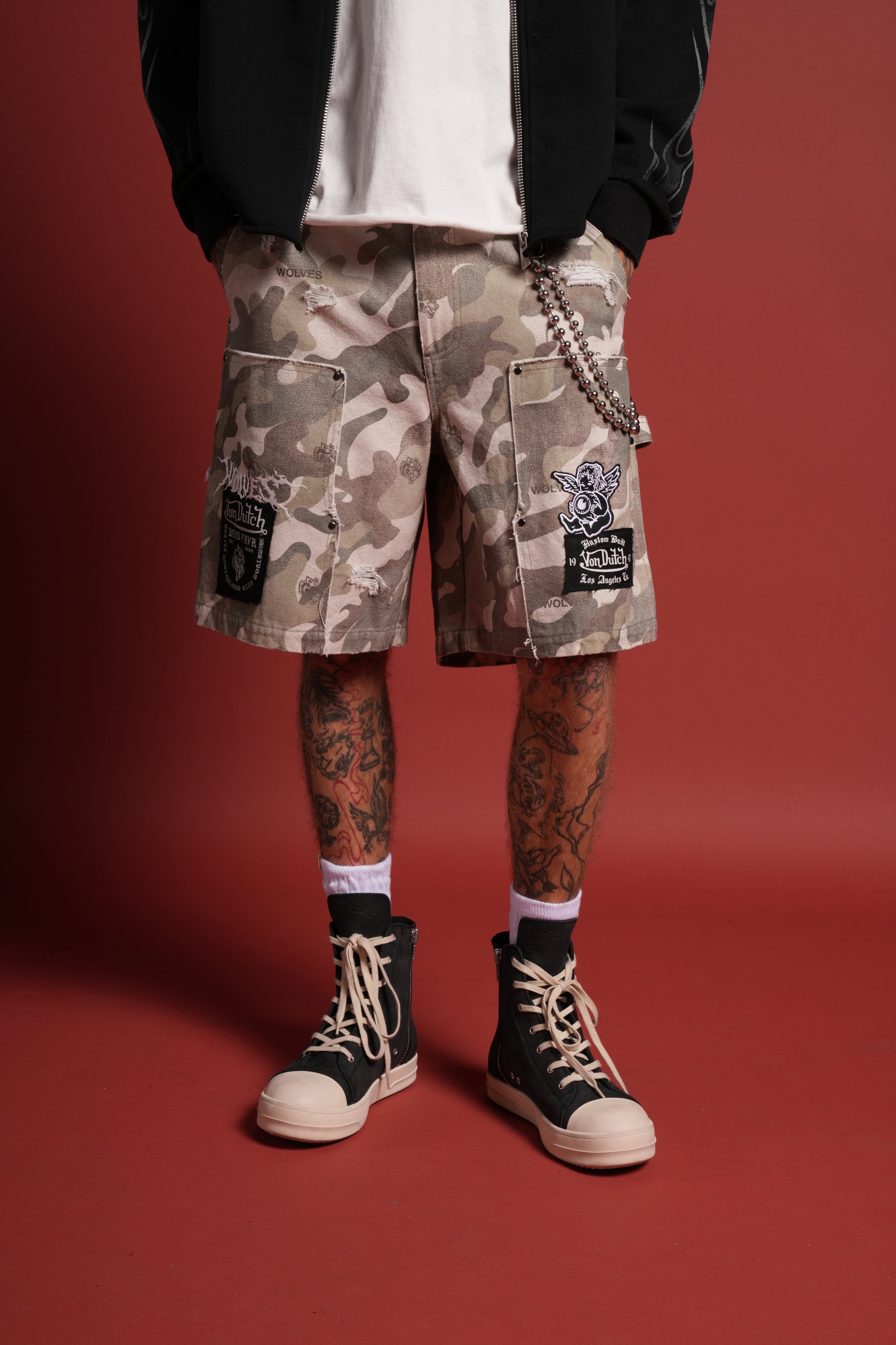 Darc Vice Distressed Denim Carpenter Shorts in DSVD Green Camo