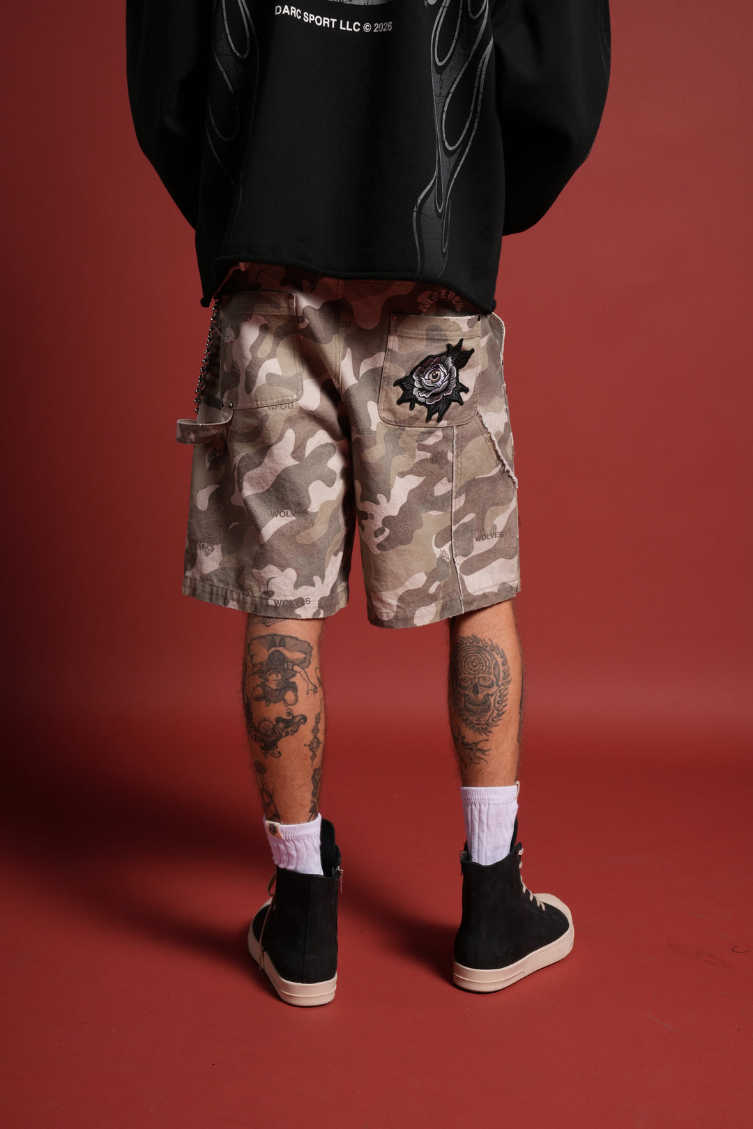 Darc Vice Distressed Denim Carpenter Shorts in DSVD Green Camo