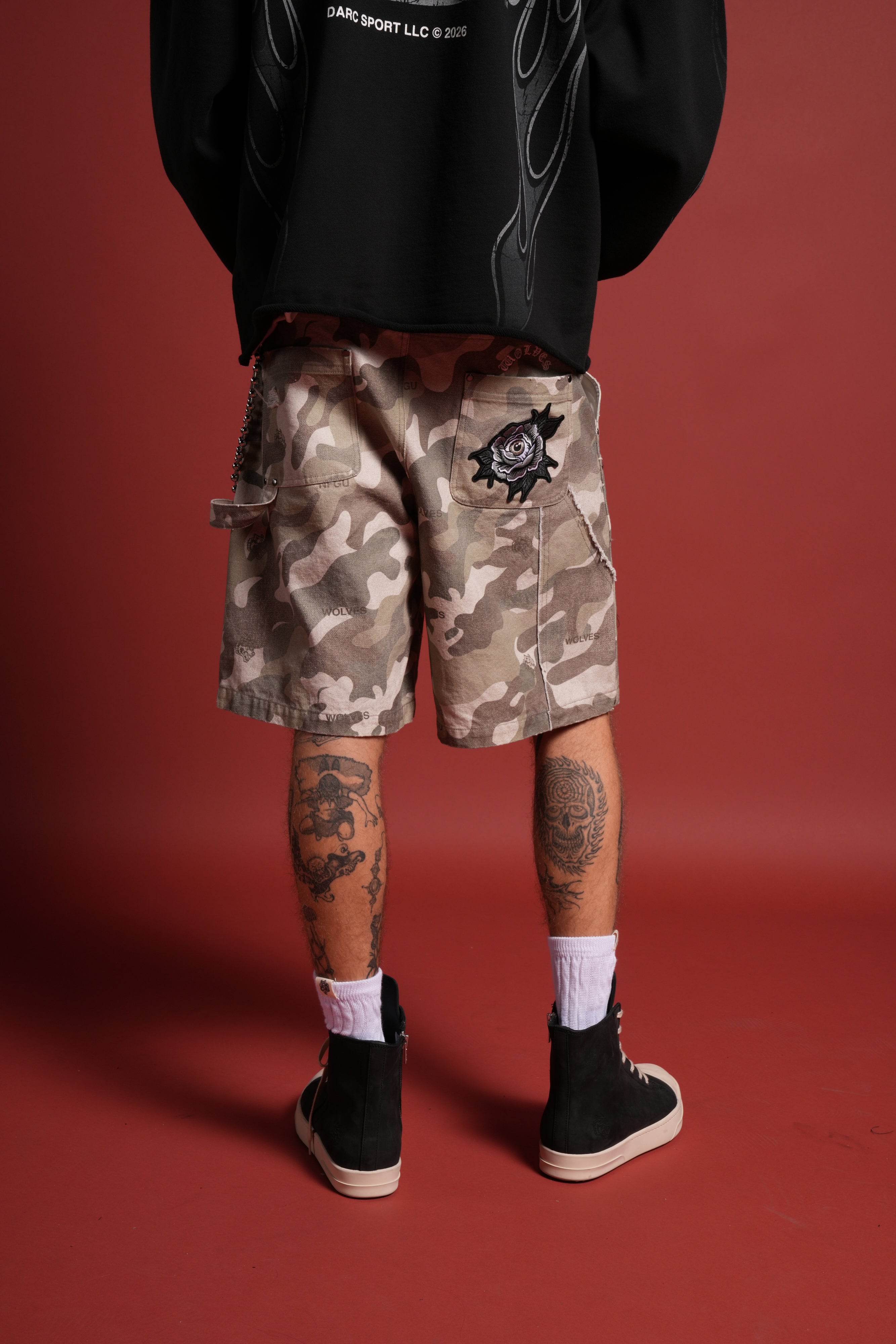 Darc Vice Distressed Denim Carpenter Shorts in DSVD Green Camo