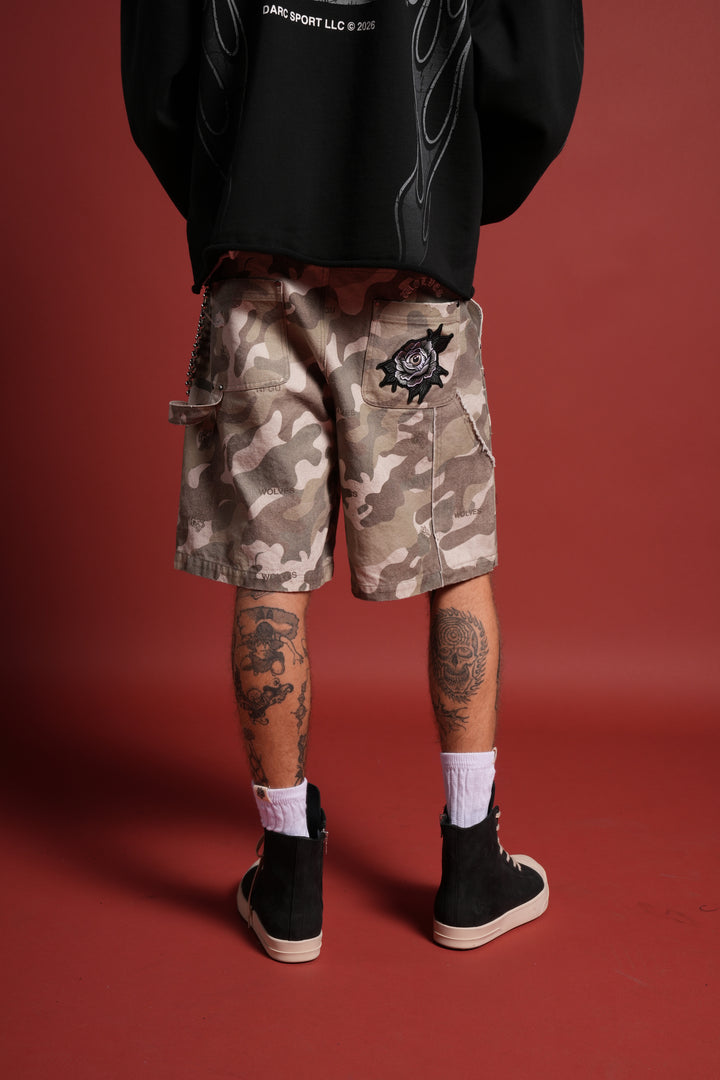 Darc Vice Distressed Denim Carpenter Shorts in DSVD Green Camo