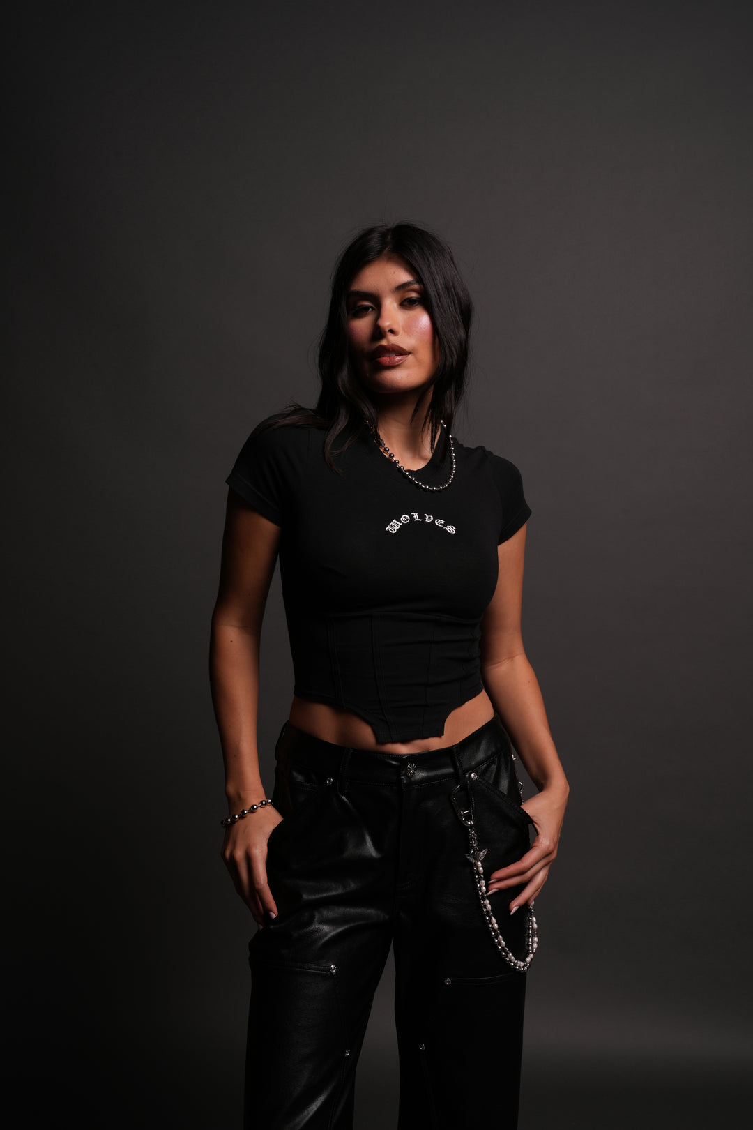 Chopper Wolf Salem Corset Tee in Black