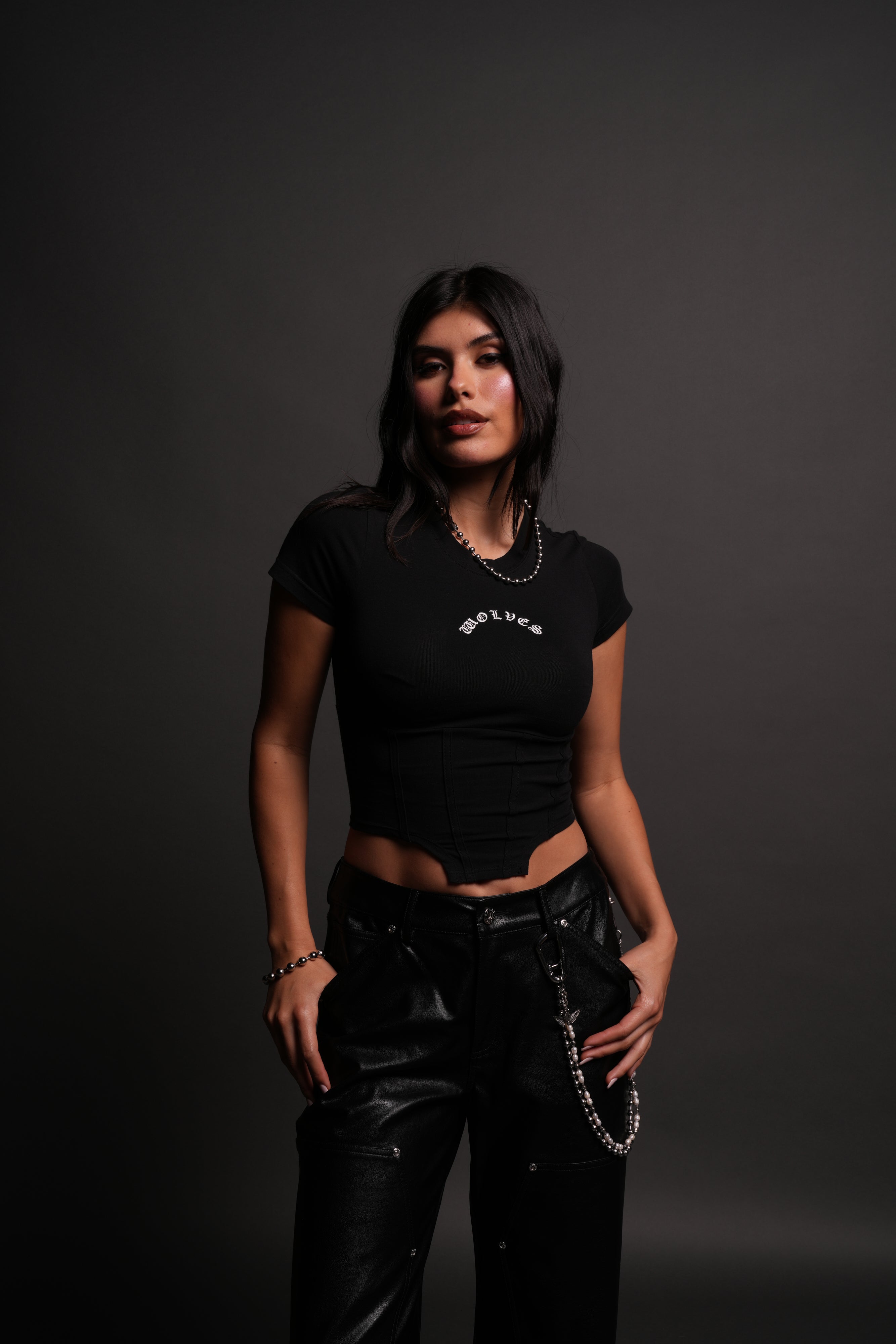 Chopper Wolf Salem Corset Tee in Black