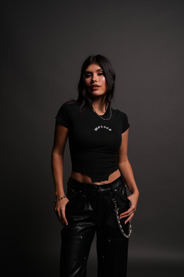 Chopper Wolf Salem Corset Tee in Black