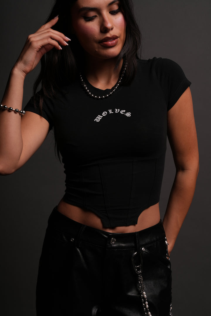 Chopper Wolf Salem Corset Tee in Black