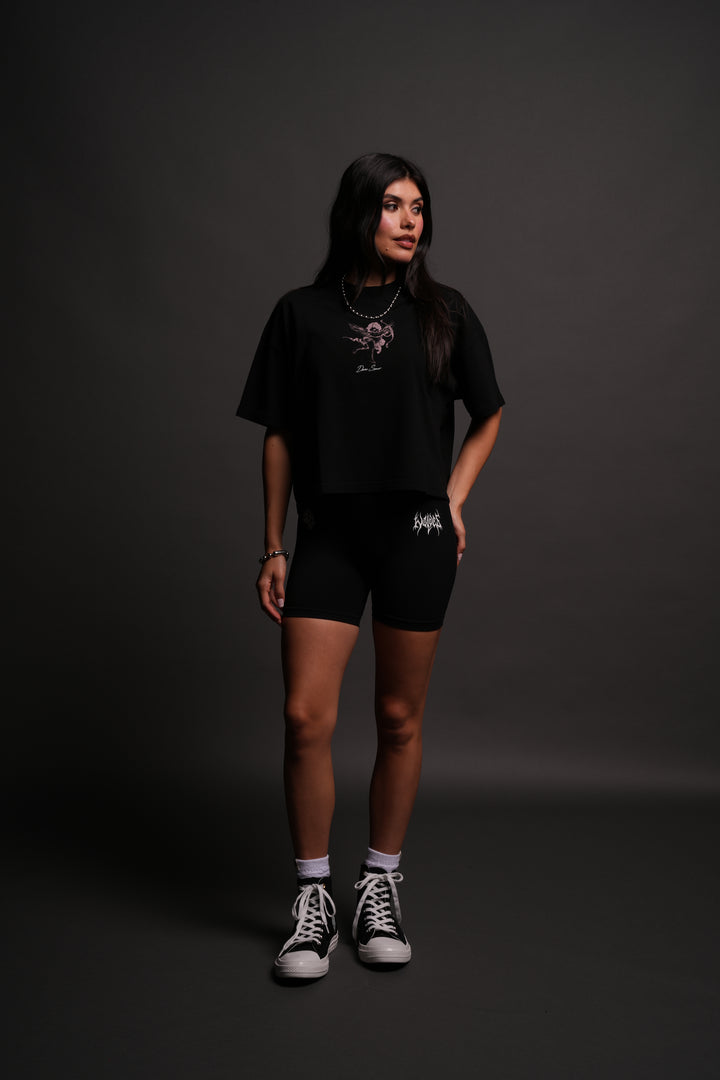Del Amor Ultrawide "Premium" Crop Tee in Black