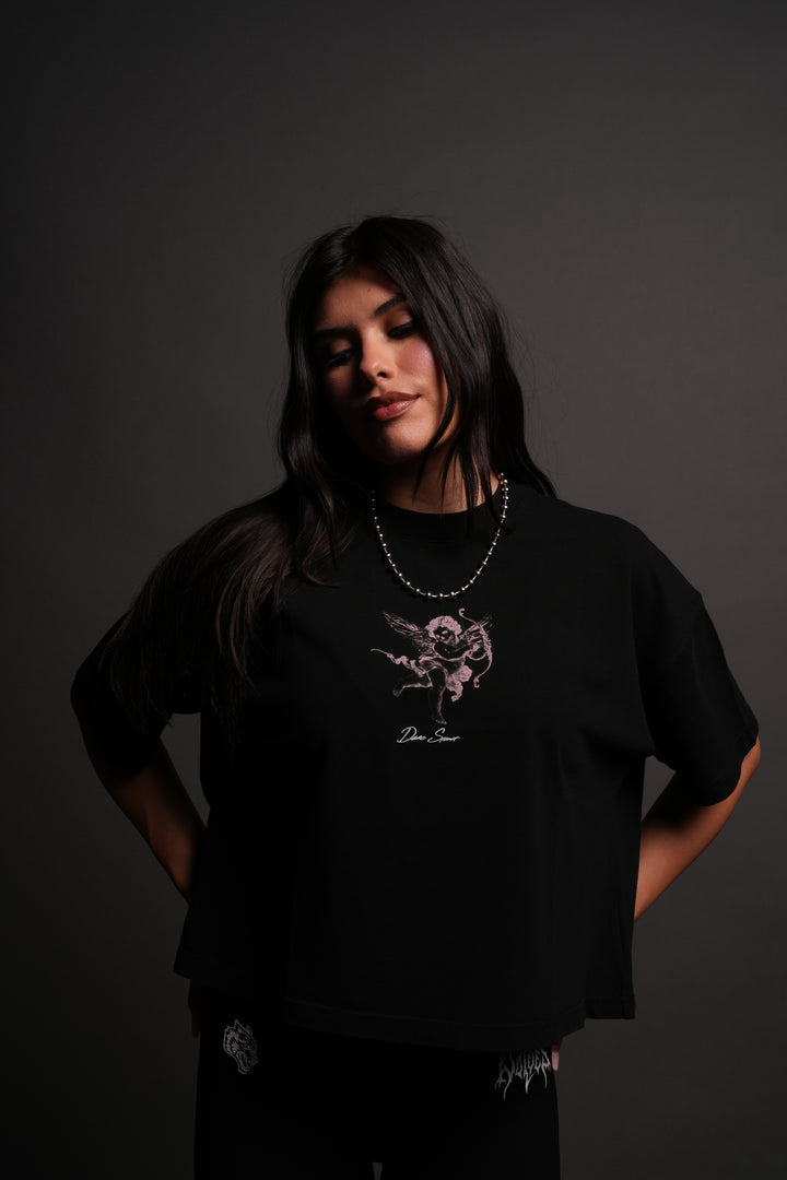 Del Amor Ultrawide "Premium" Crop Tee in Black