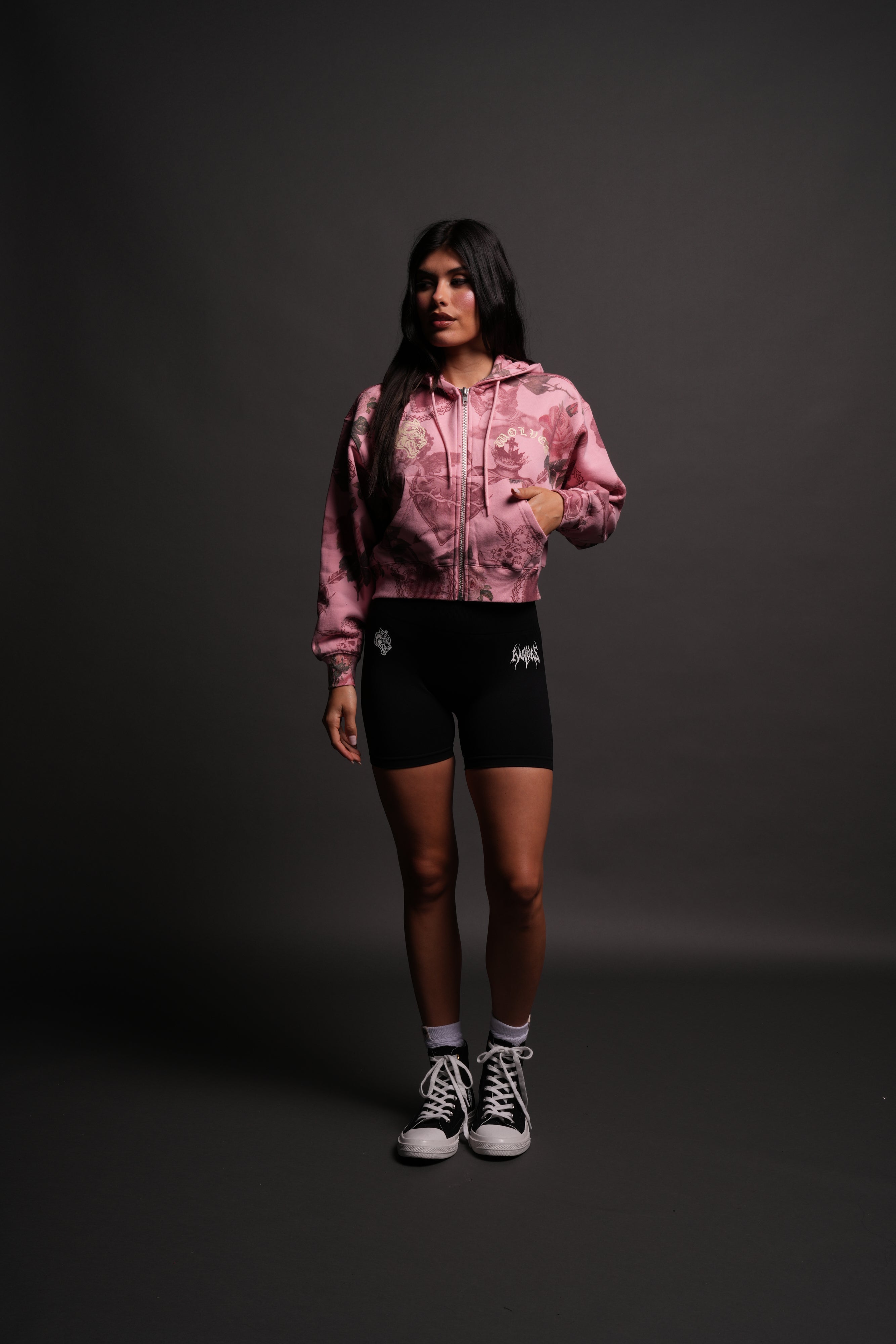 Wolf Chopper "Sage" Cropped Zip Hoodie in De la Rosa