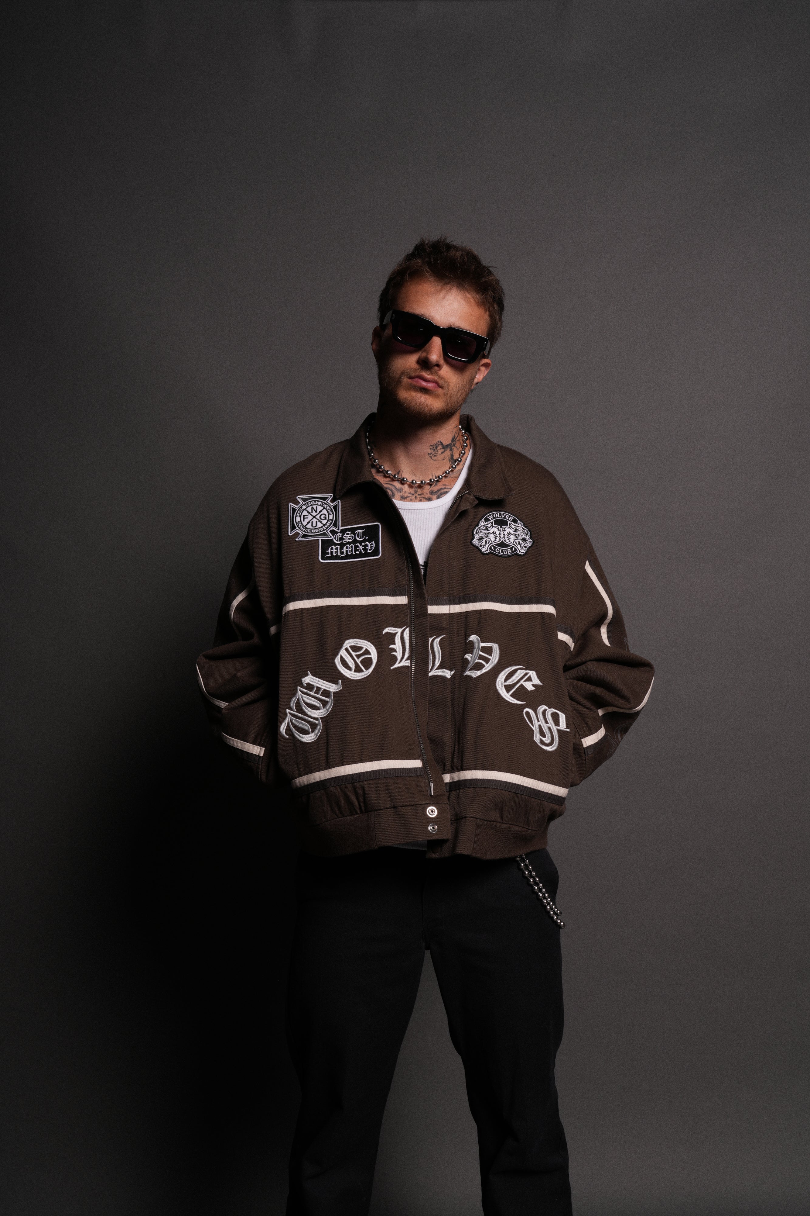 Wolves Club Chopper Big Moe Jacket in Darc Olive/Cream/Wolf Gray