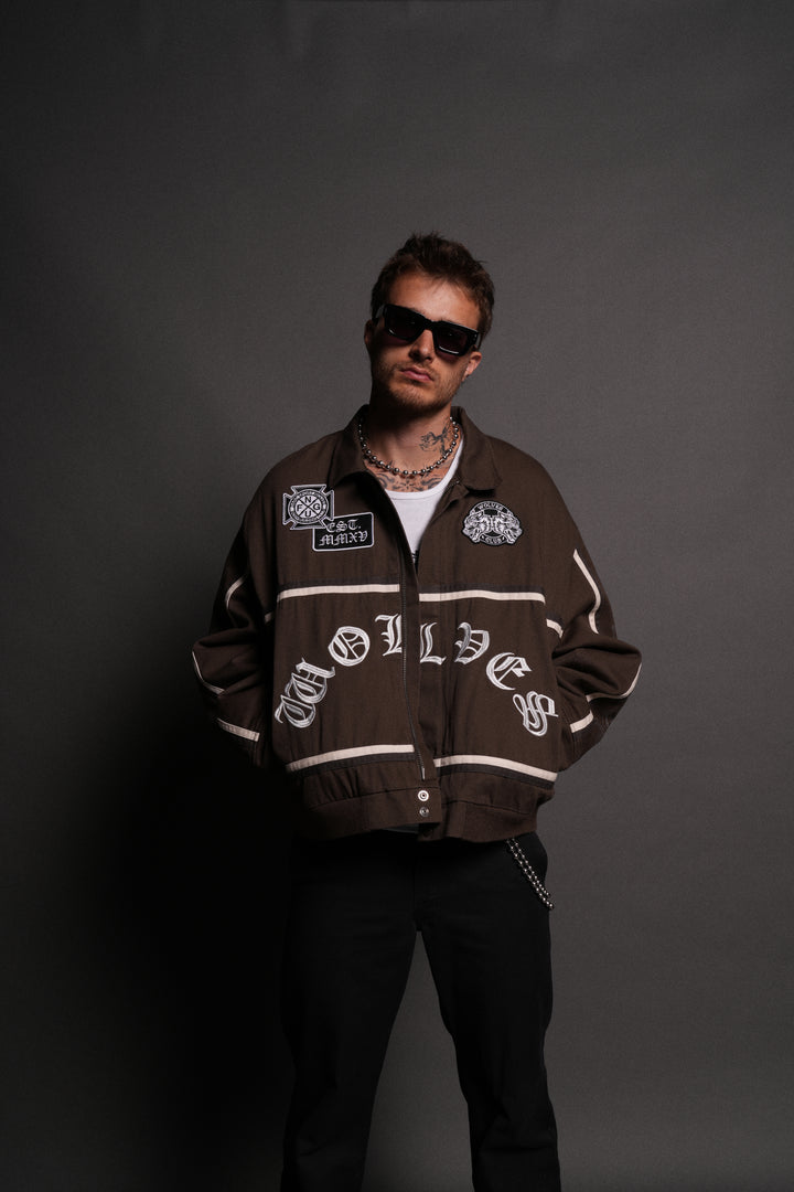 Wolves Club Chopper Big Moe Jacket in Darc Olive/Cream/Wolf Gray