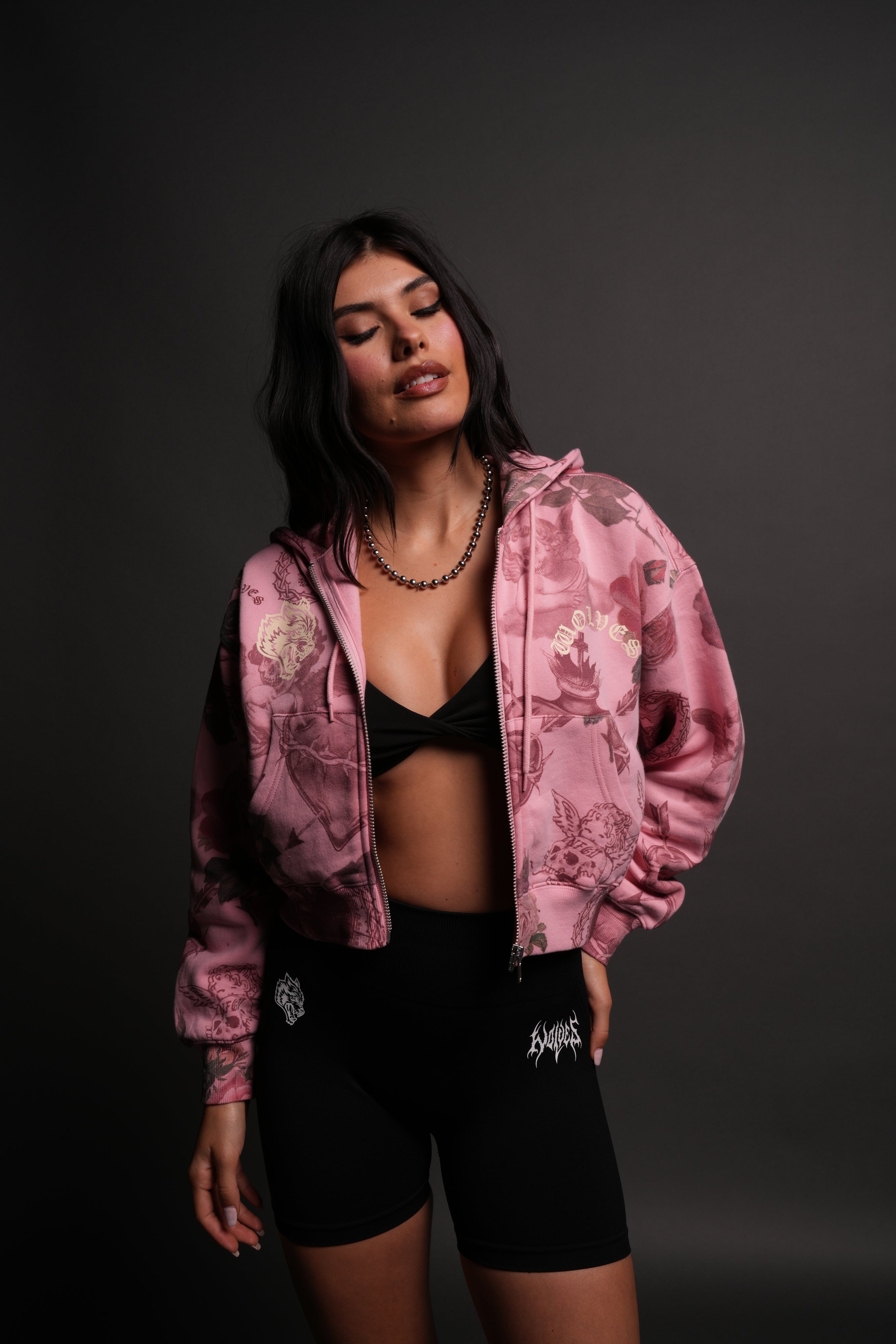 Wolf Chopper "Sage" Cropped Zip Hoodie in De la Rosa