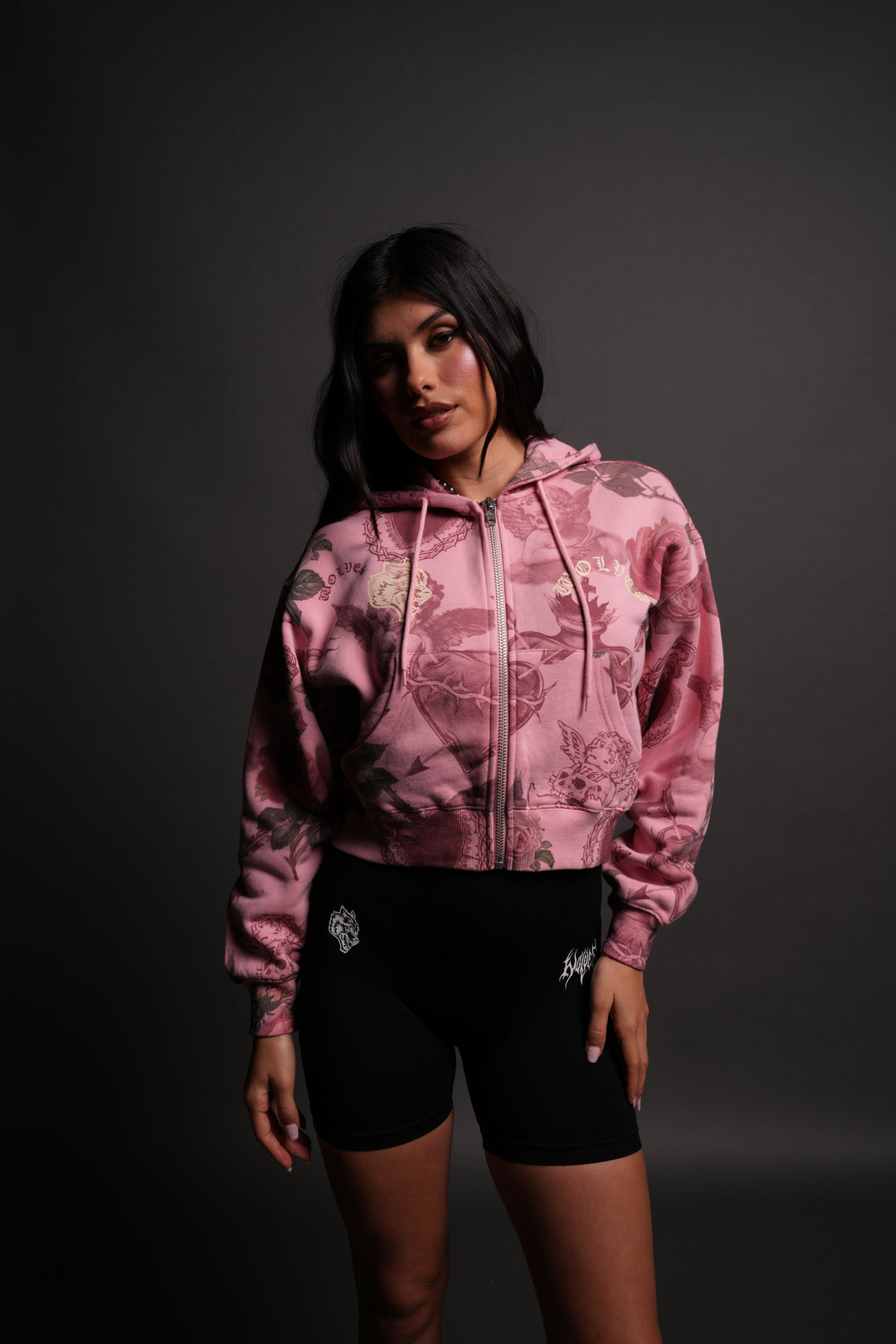 Wolf Chopper "Sage" Cropped Zip Hoodie in De la Rosa