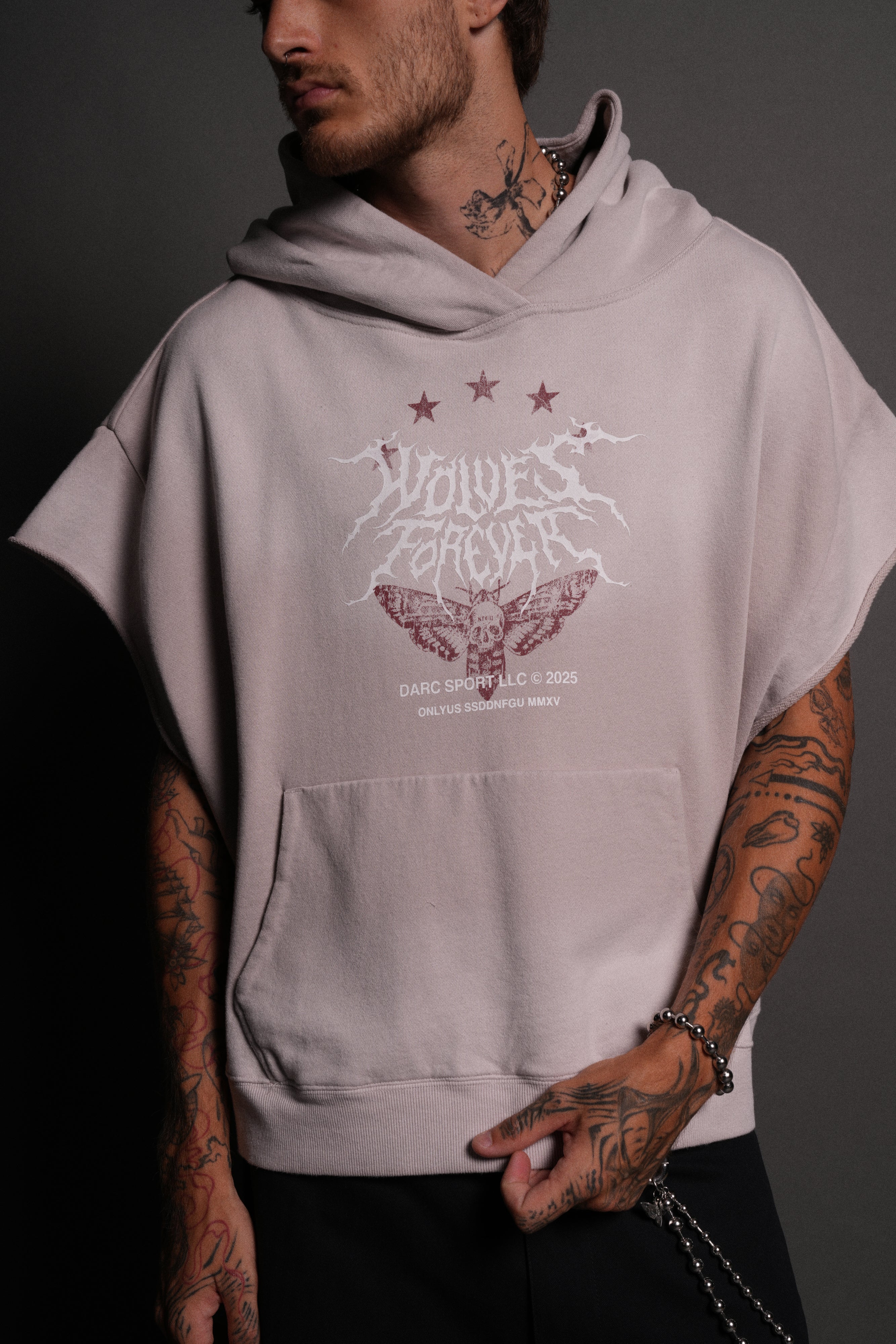 Iron Pack Grunge Gage Cap Sleeve Hoodie in Clay