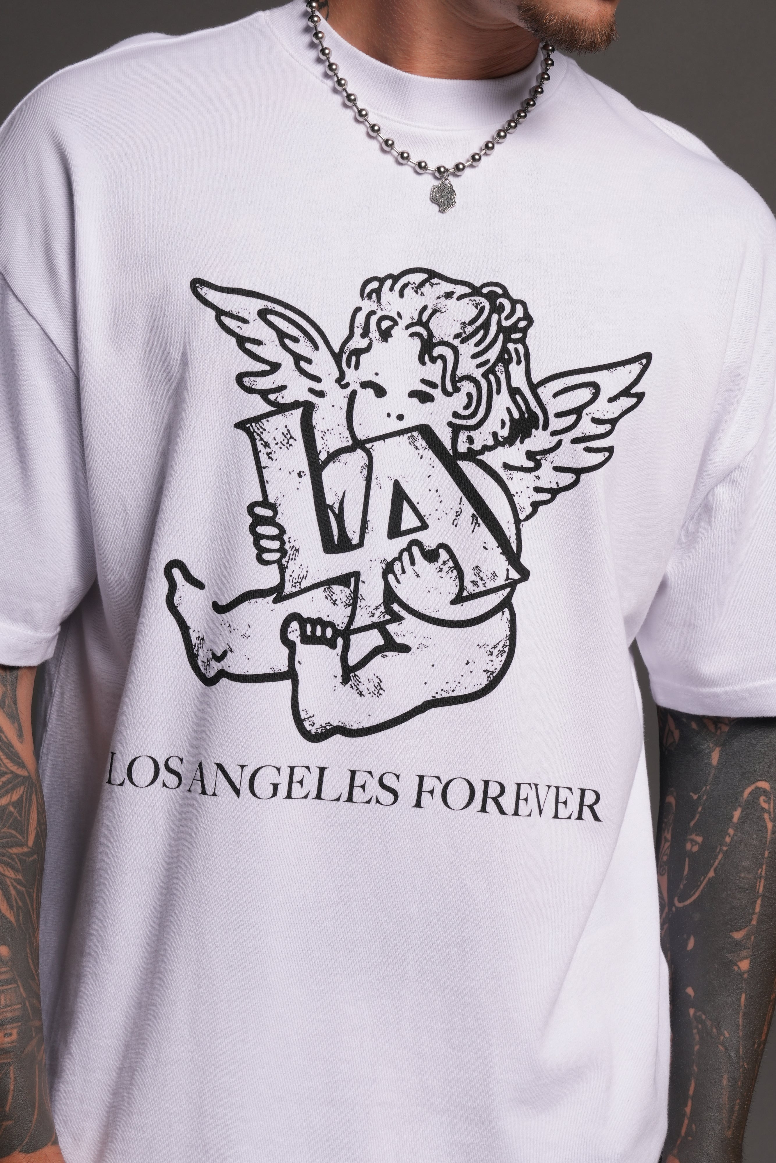 Los Cherub Premium Oversized Tee in White