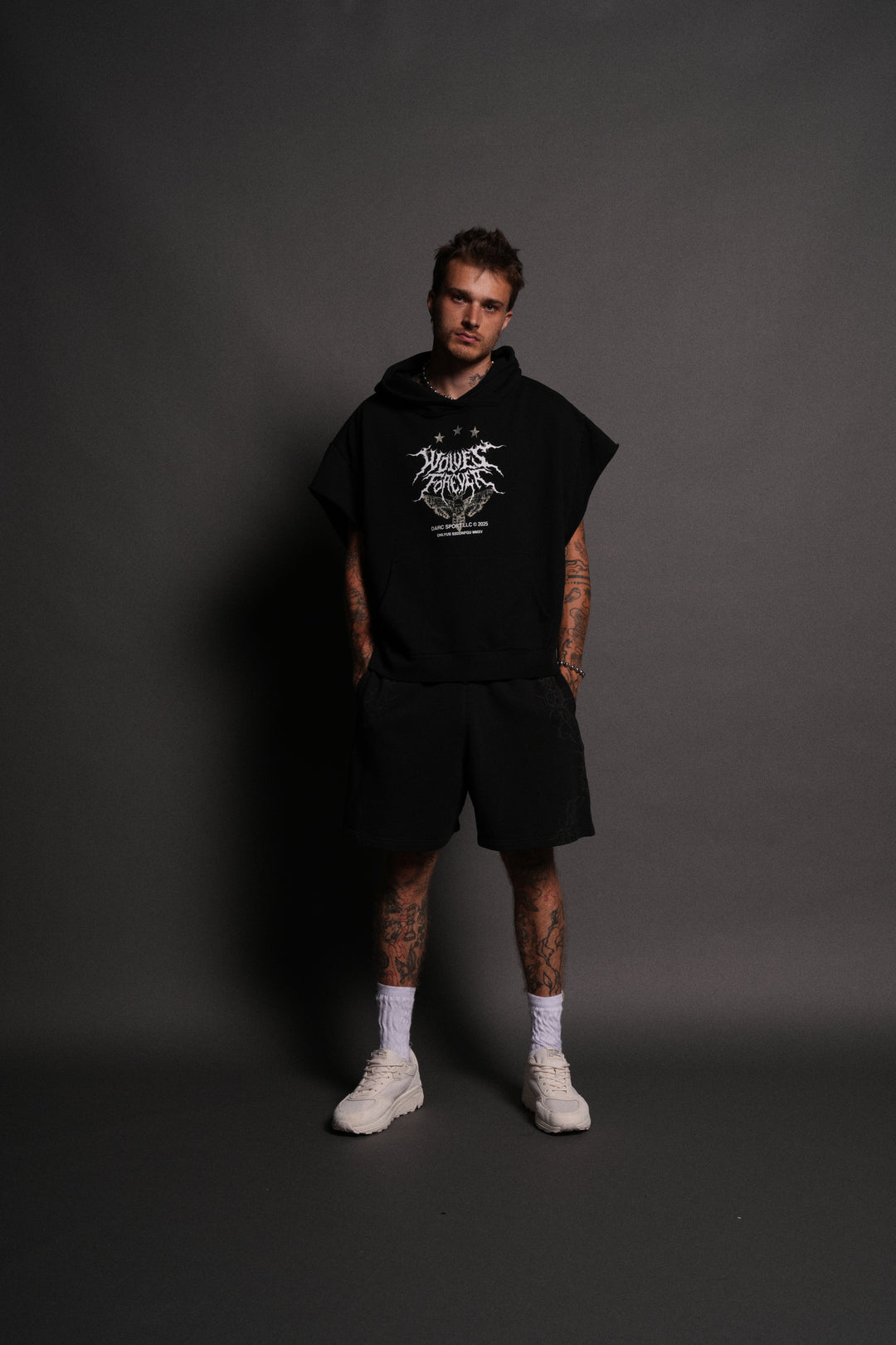 Iron Pack Grunge Gage Cap Sleeve Hoodie in Black