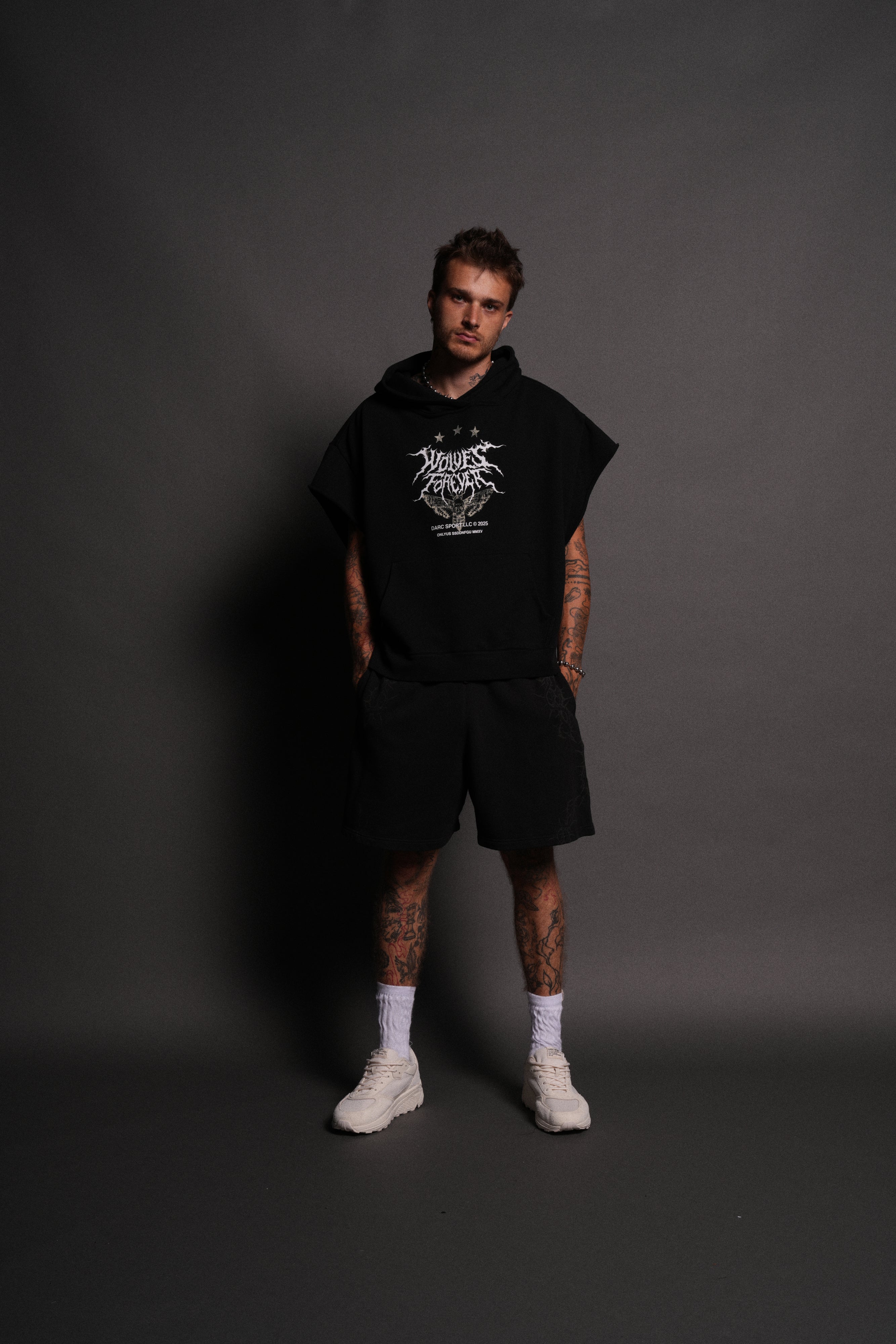 Iron Pack Grunge Gage Cap Sleeve Hoodie in Black