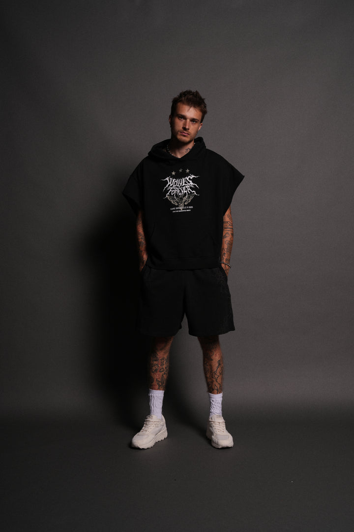Iron Pack Grunge Gage Cap Sleeve Hoodie in Black