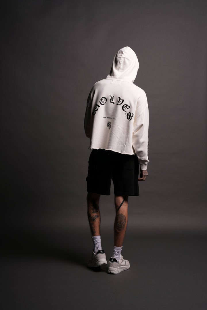 Awake Raw Hem "Box Cut" Pierce Hoodie in Cream