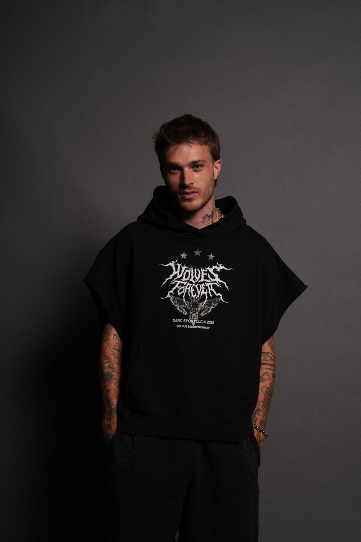 Iron Pack Grunge Gage Cap Sleeve Hoodie in Black