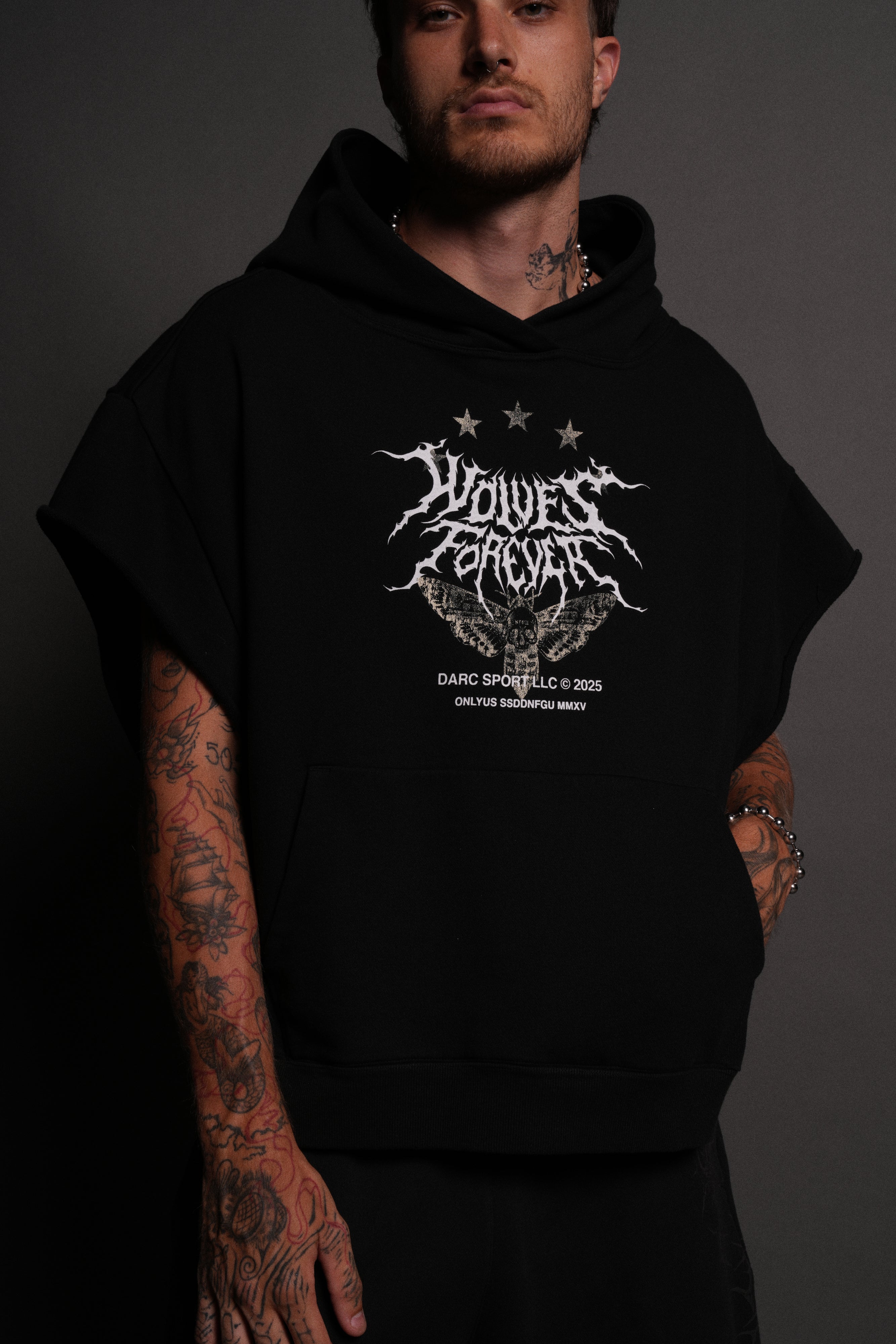 Iron Pack Grunge Gage Cap Sleeve Hoodie in Black