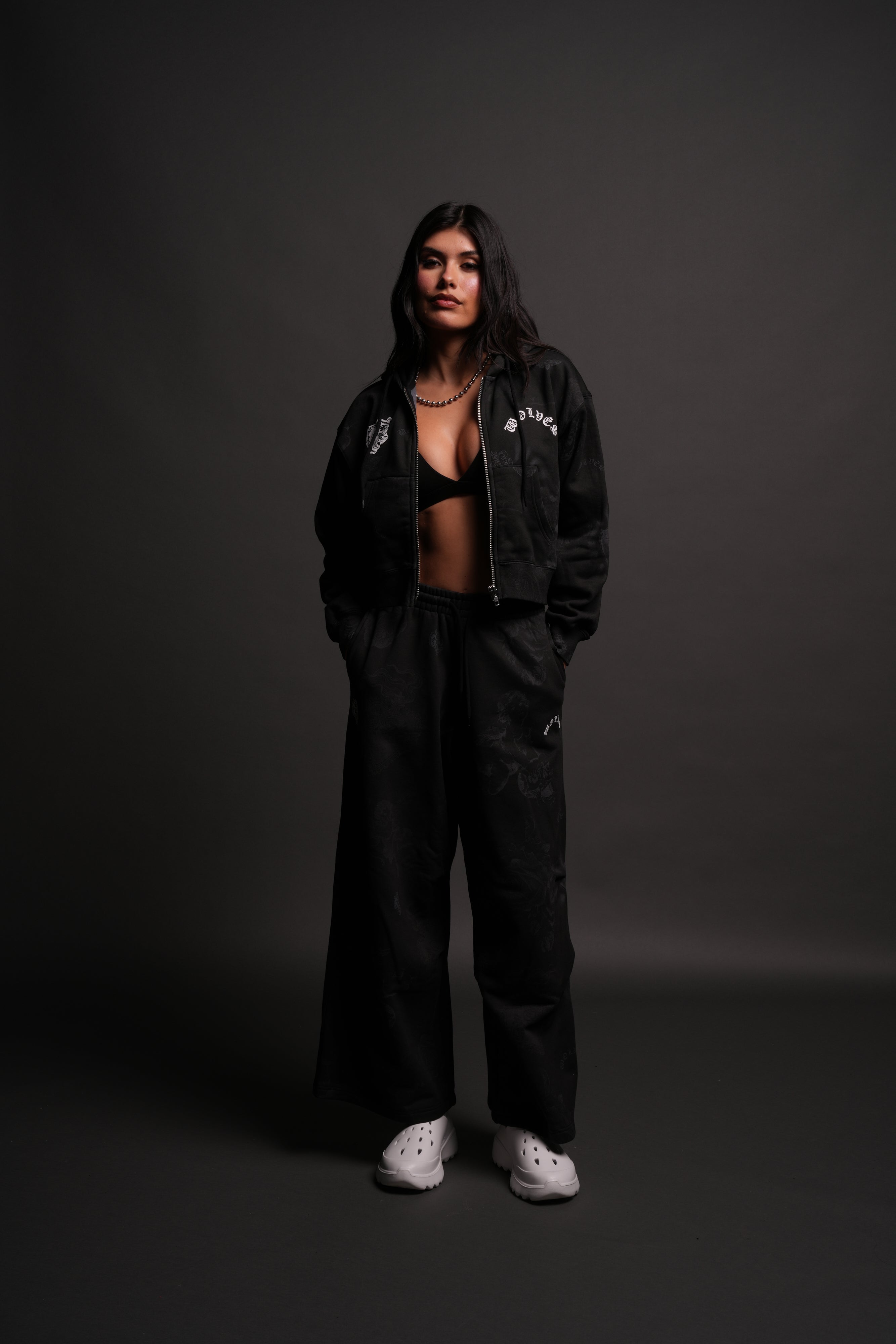 Wolf Chopper "Sage" Cropped Zip Hoodie in Luna