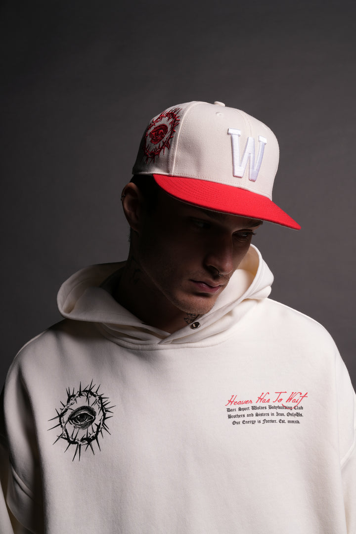 All Seeing W Fitted Hat in Cream/Roman Red