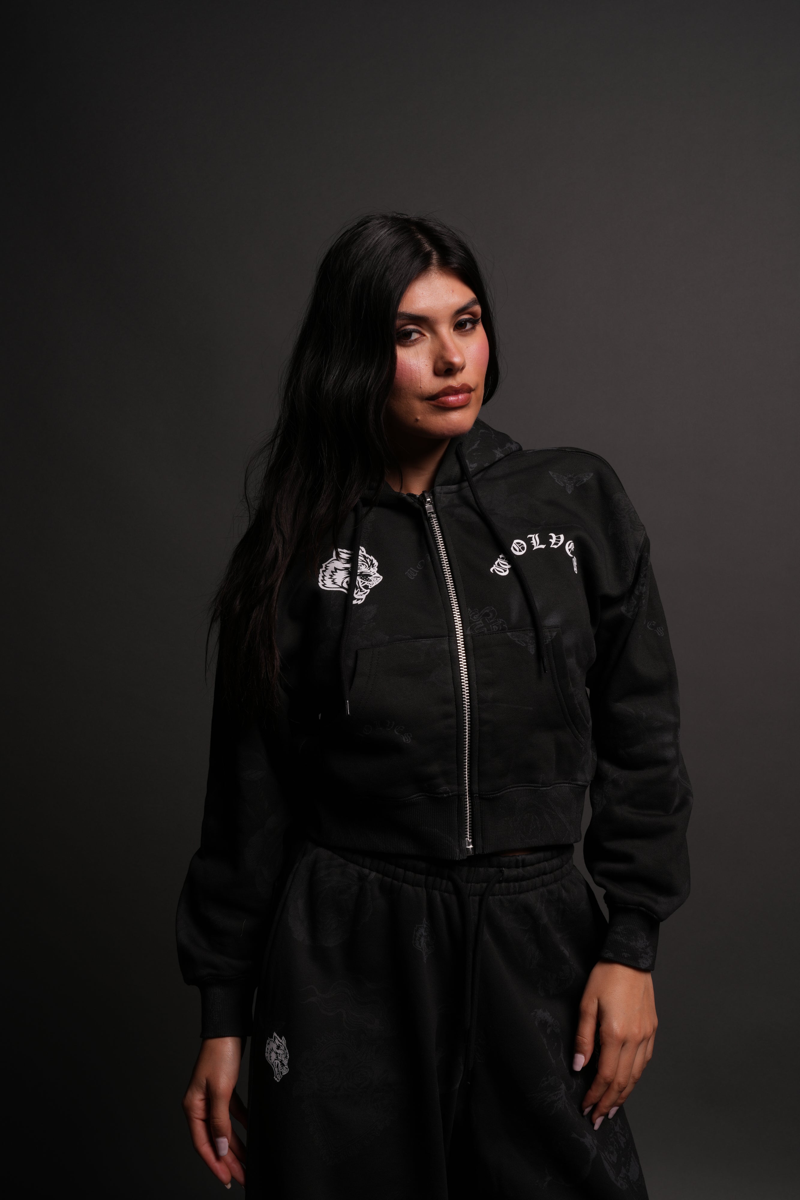 Wolf Chopper "Sage" Cropped Zip Hoodie in Luna