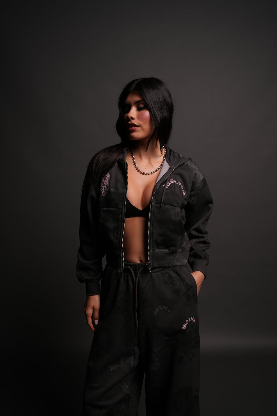 Wolf Chopper "Sage" Cropped Zip Hoodie in Lobo