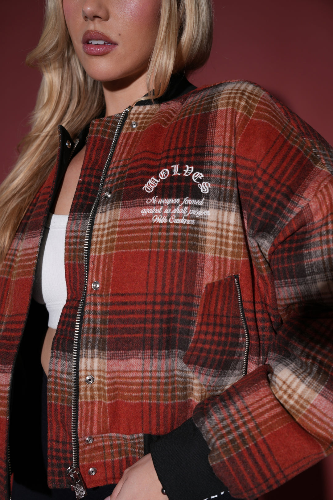 She Chopper Vicious Bomber Jacket in Brimstone Plaid