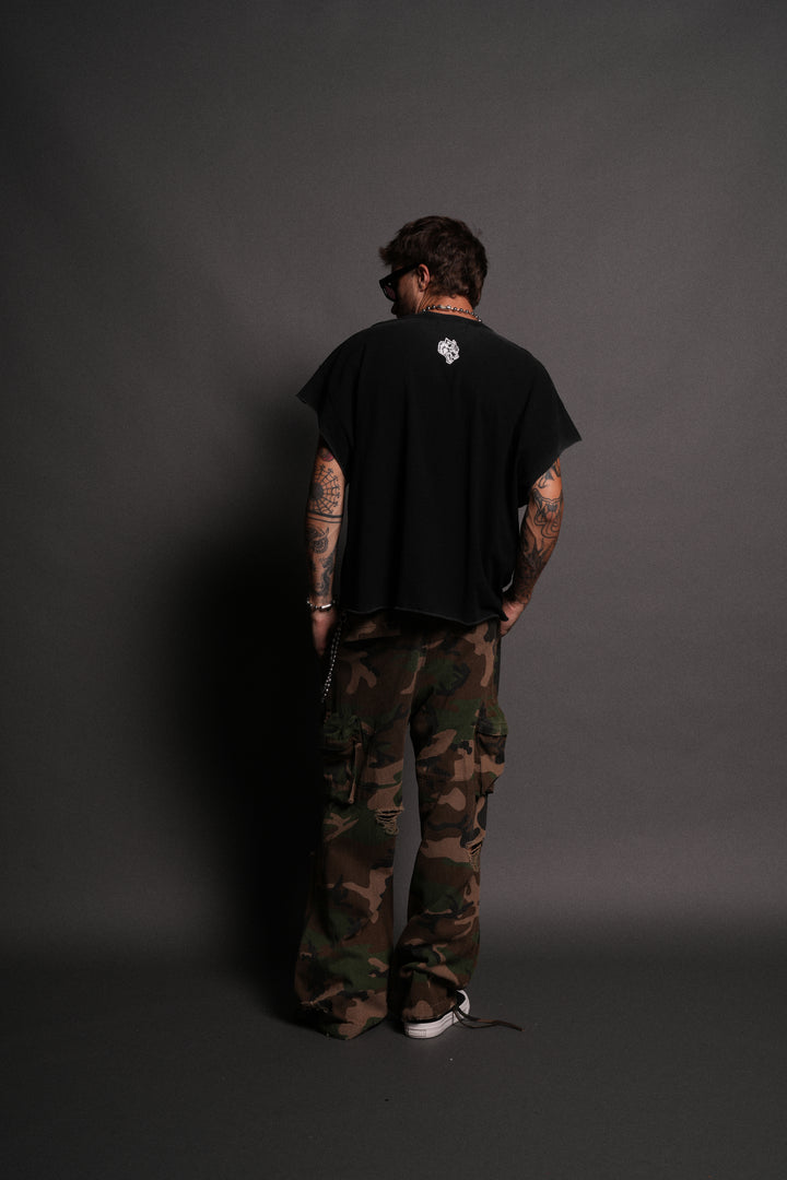 Iron Pack Grunge Cut-Off Tee in Black