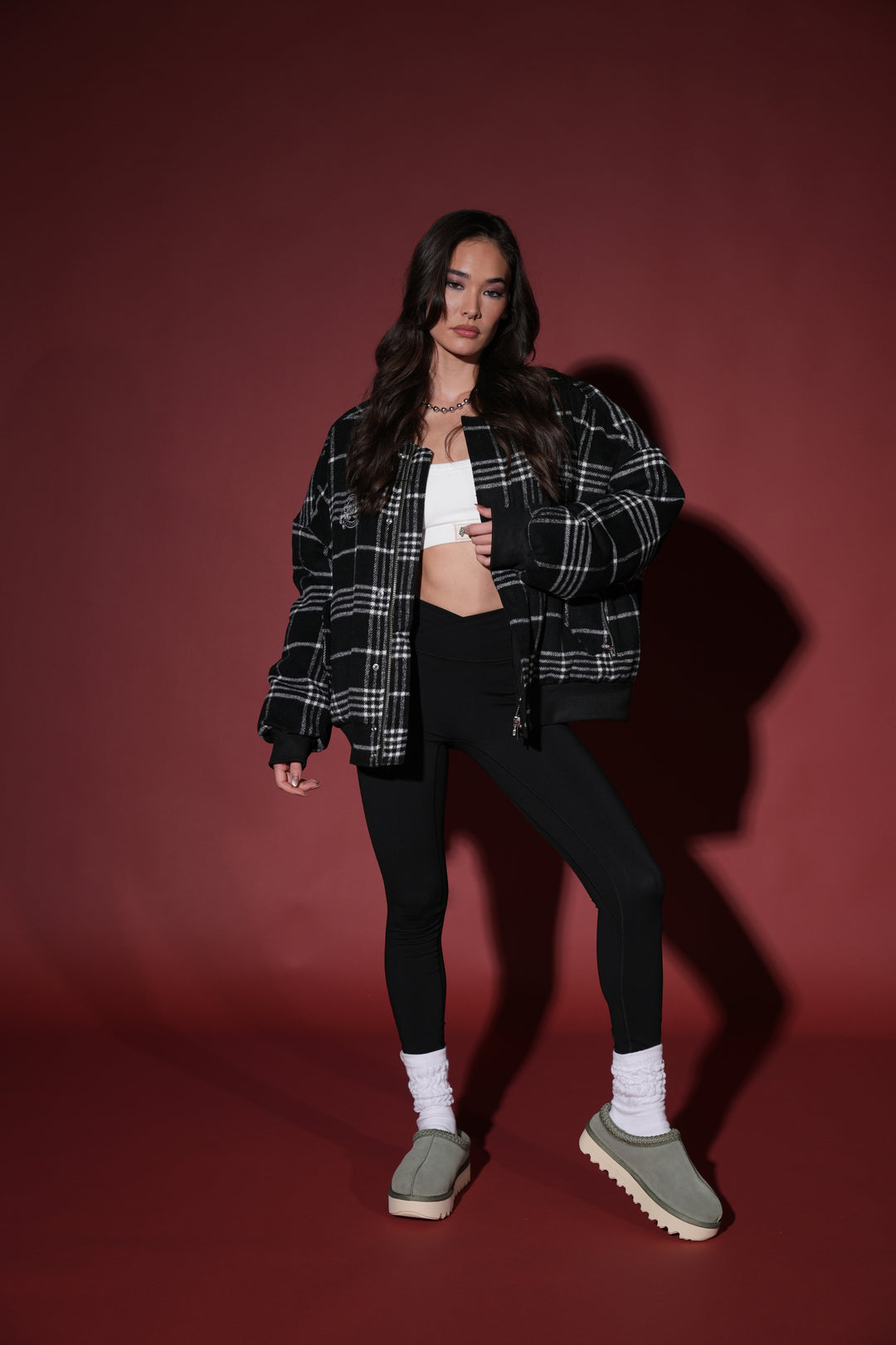 Marked Vicious Plaid Bomber Jacket in Black Plaid