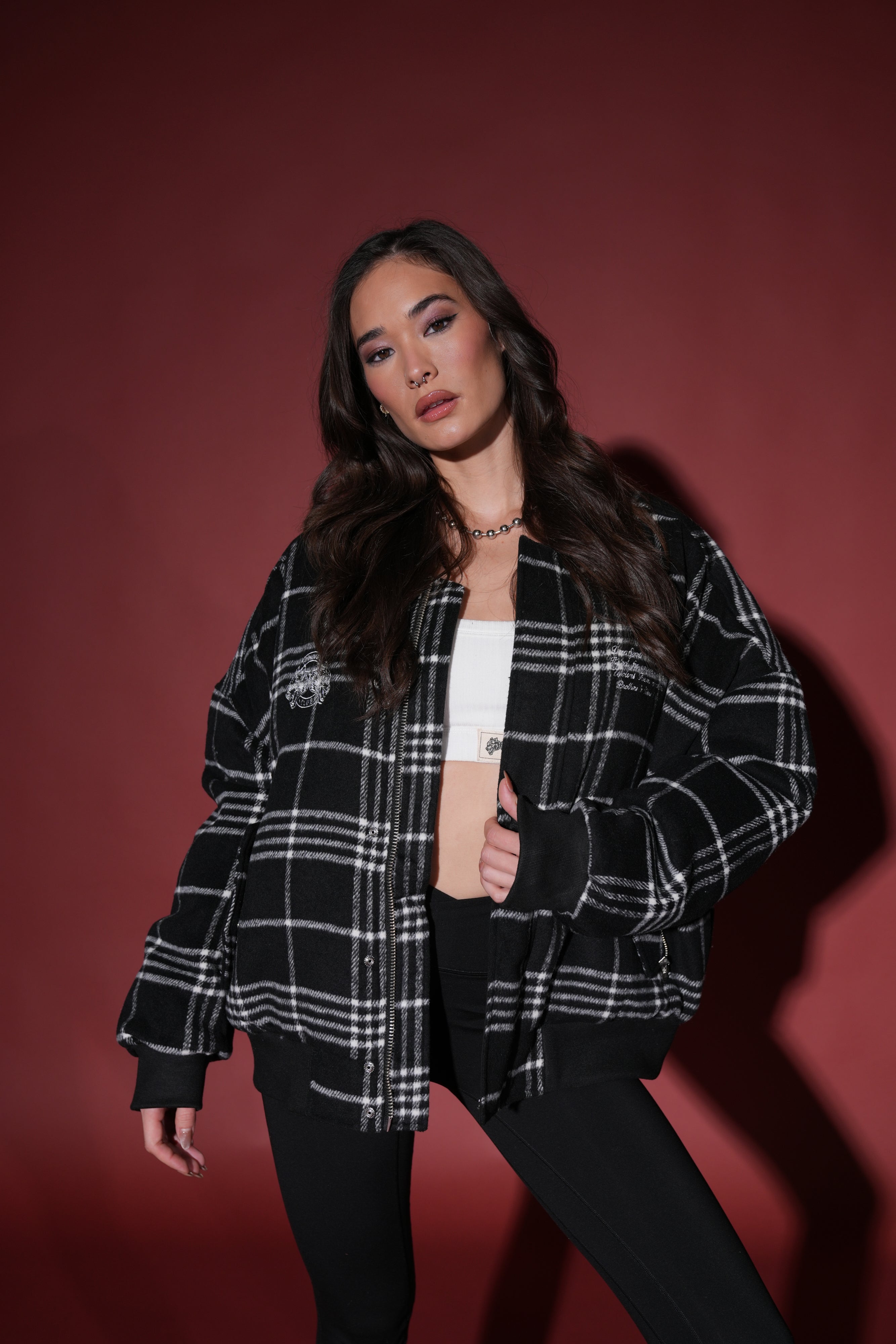 Marked Vicious Plaid Bomber Jacket in Black Plaid