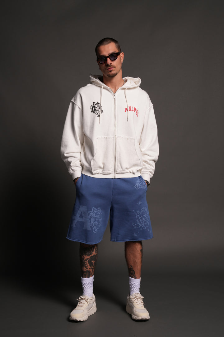 La Ca Frvr Grunge Moatis Zip Hoodie in Cream