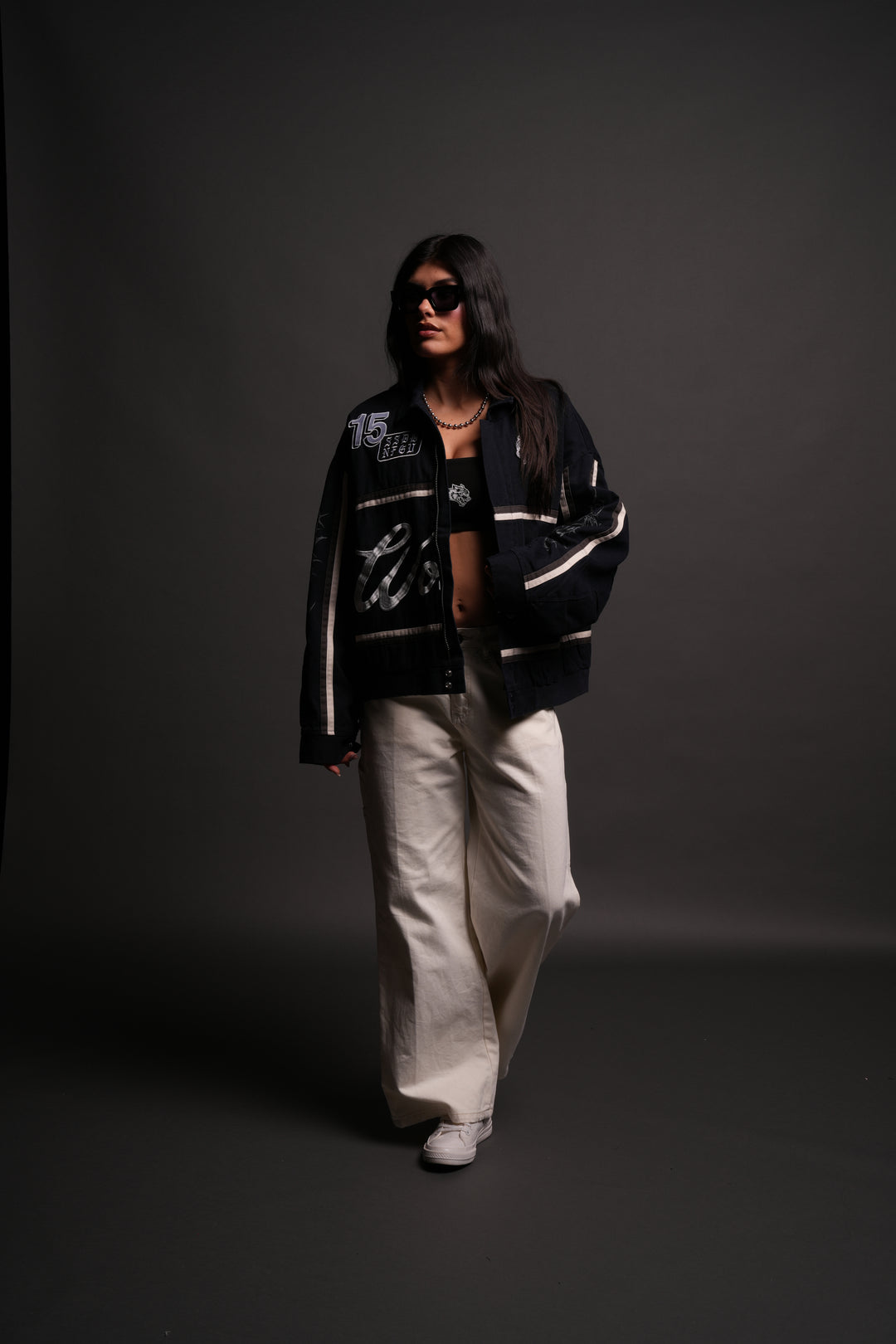 Wolves Club Script Big Moe Jacket in Navy/Cream/Wolf Gray