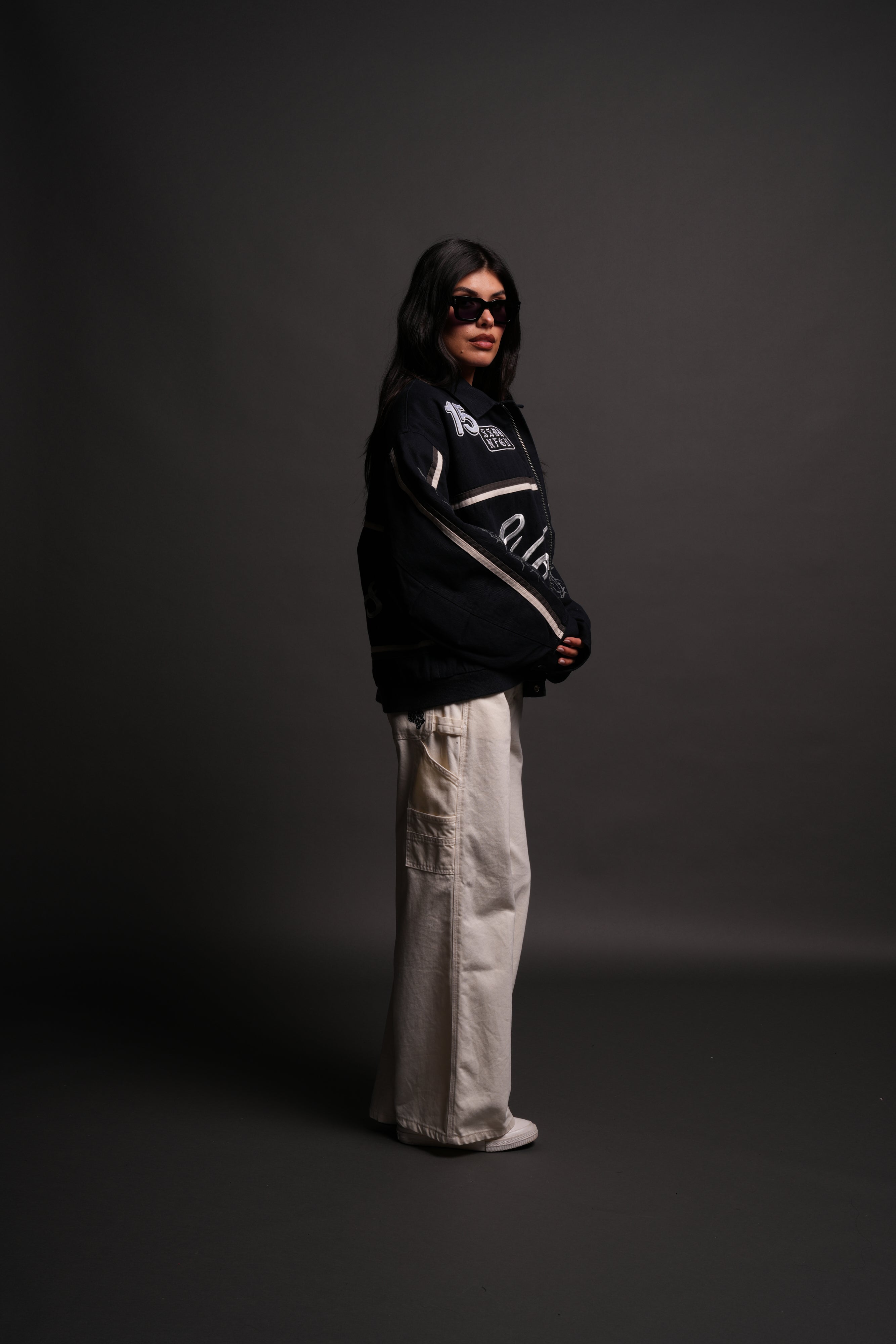 Wolves Club Script Big Moe Jacket in Navy/Cream/Wolf Gray
