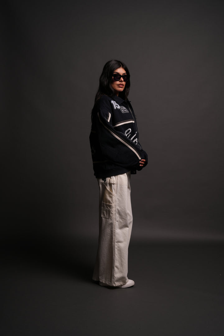 Wolves Club Script Big Moe Jacket in Navy/Cream/Wolf Gray