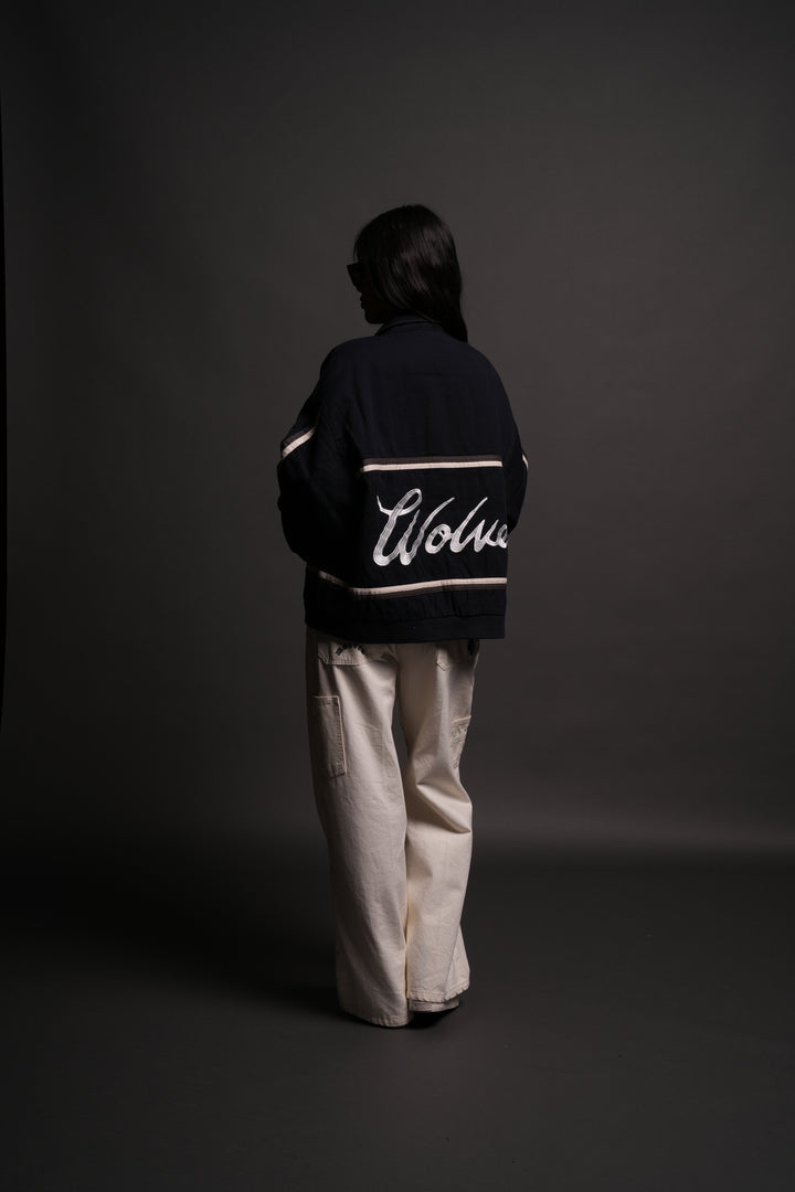 Wolves Club Script Big Moe Jacket in Navy/Cream/Wolf Gray