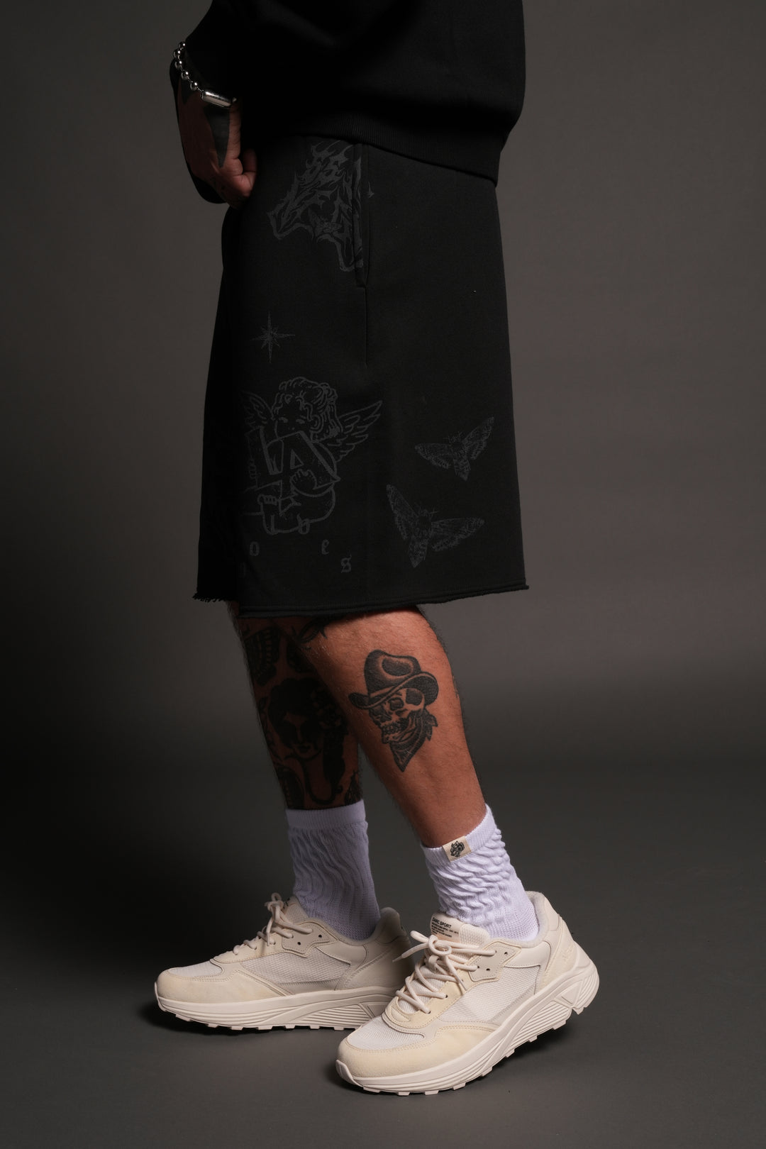 Homage To La Raw Hem Oversized Post Lounge Sweat Shorts in Black