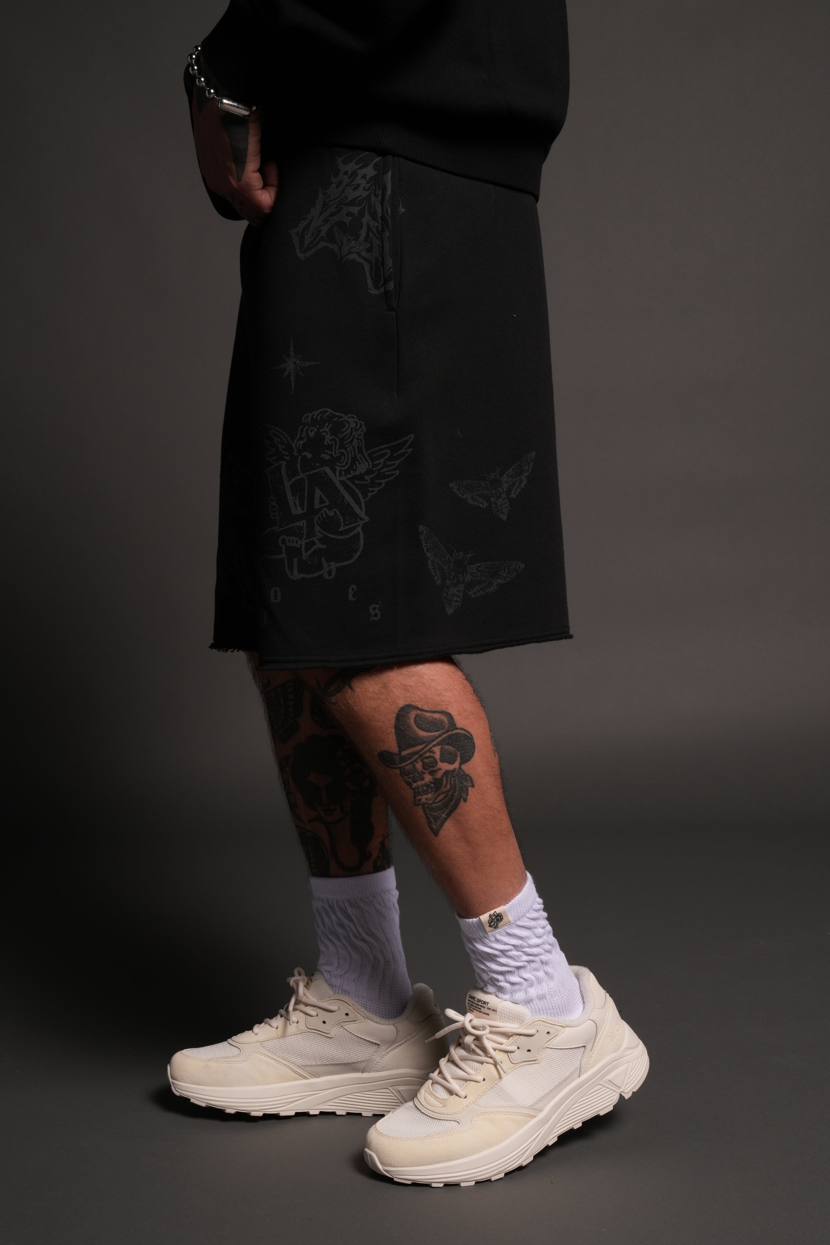 Homage To La Raw Hem Oversized Post Lounge Sweat Shorts in Black