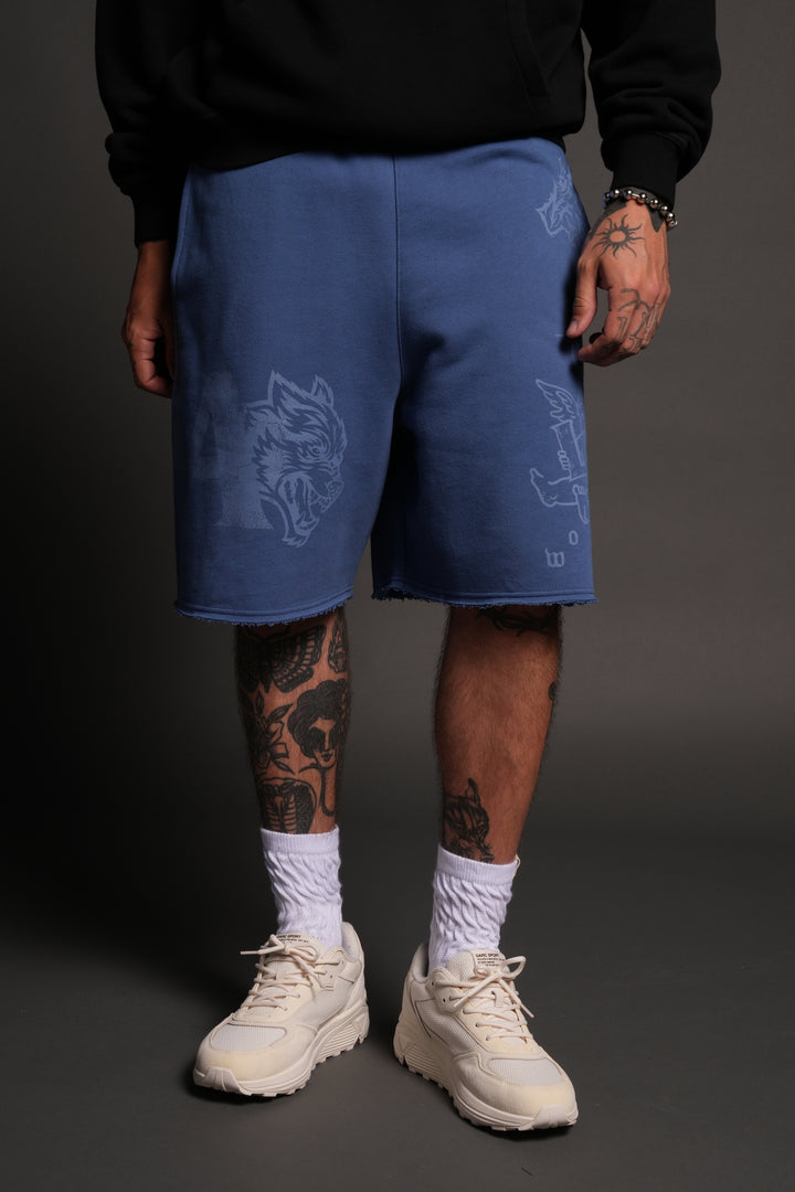 Homage To La Raw Hem Oversized Post Lounge Sweat Shorts in La Blue