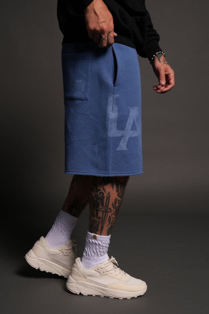 Homage To La Raw Hem Oversized Post Lounge Sweat Shorts in La Blue