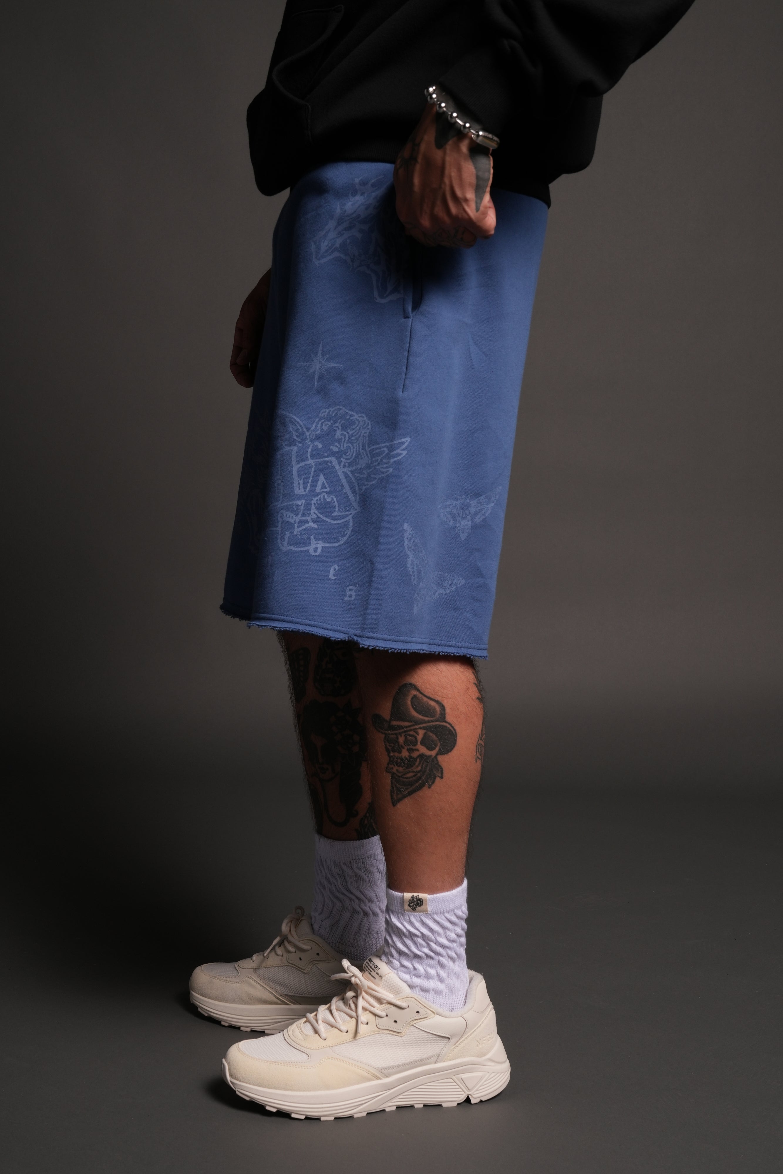 Homage To La Raw Hem Oversized Post Lounge Sweat Shorts in La Blue