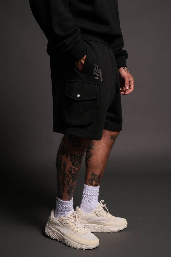 La Ca Frvr Cornell Cargo Sweat Shorts in Black