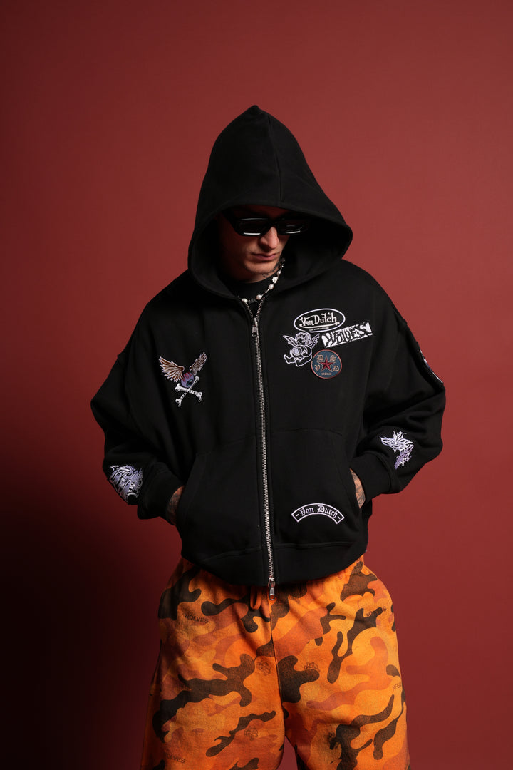 Darc Kulture Vex Double Zip Hoodie in Black